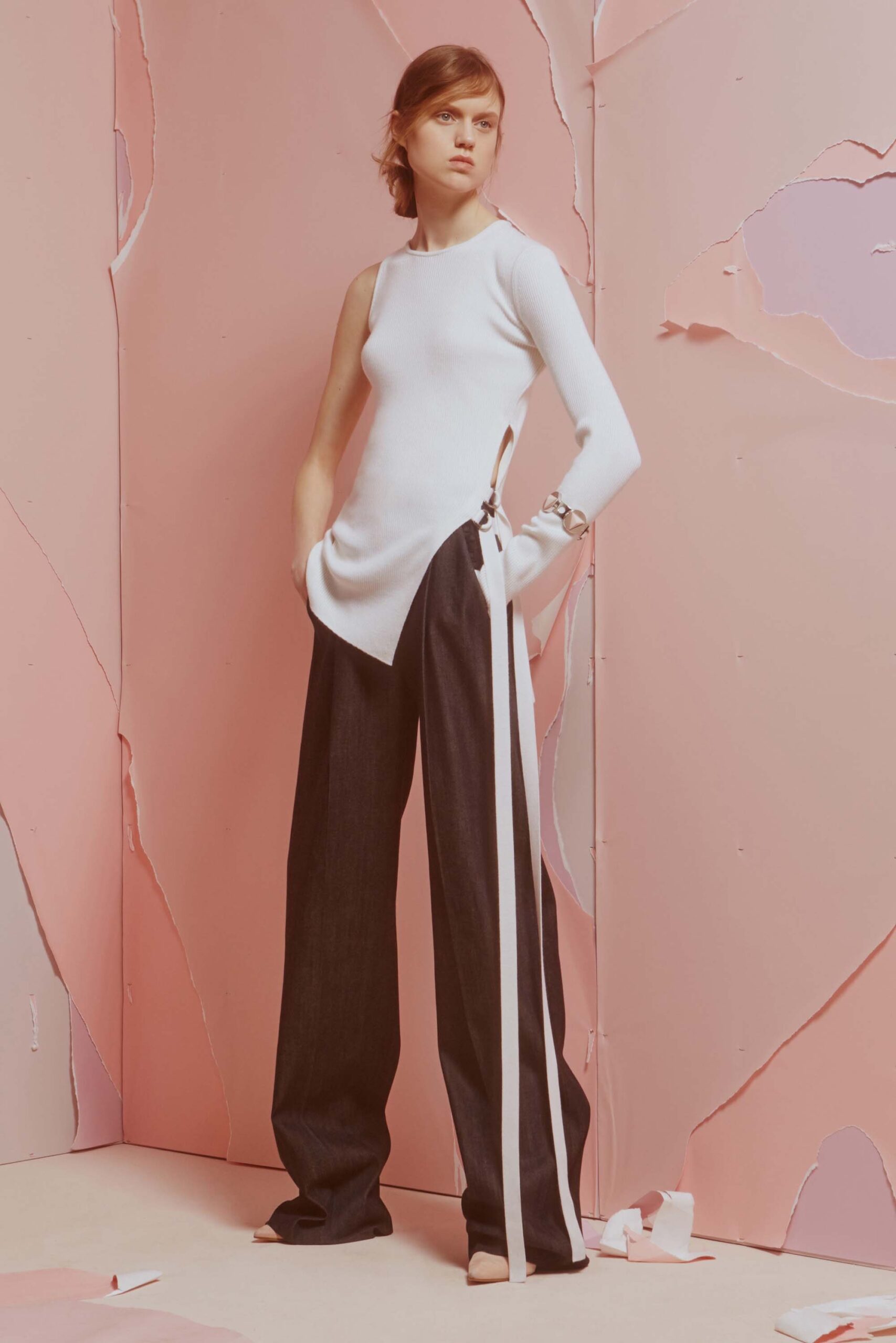 white cotton sleeveless high-neck fitted top