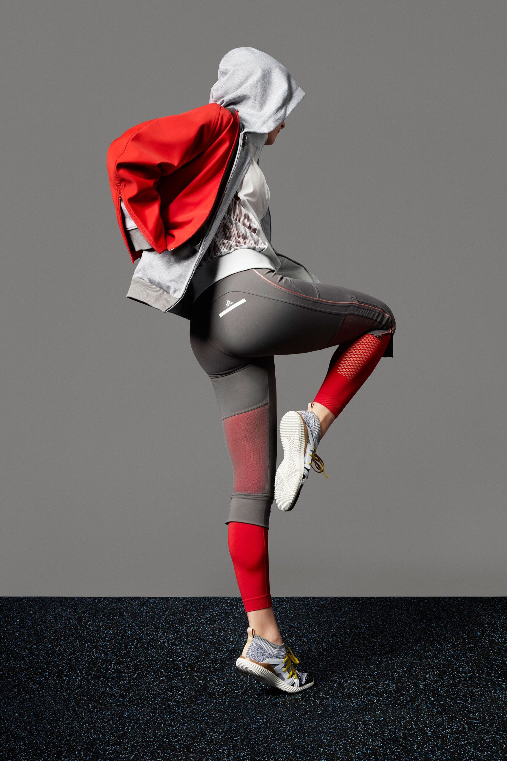 gray jersey fitted color-blocked leggings