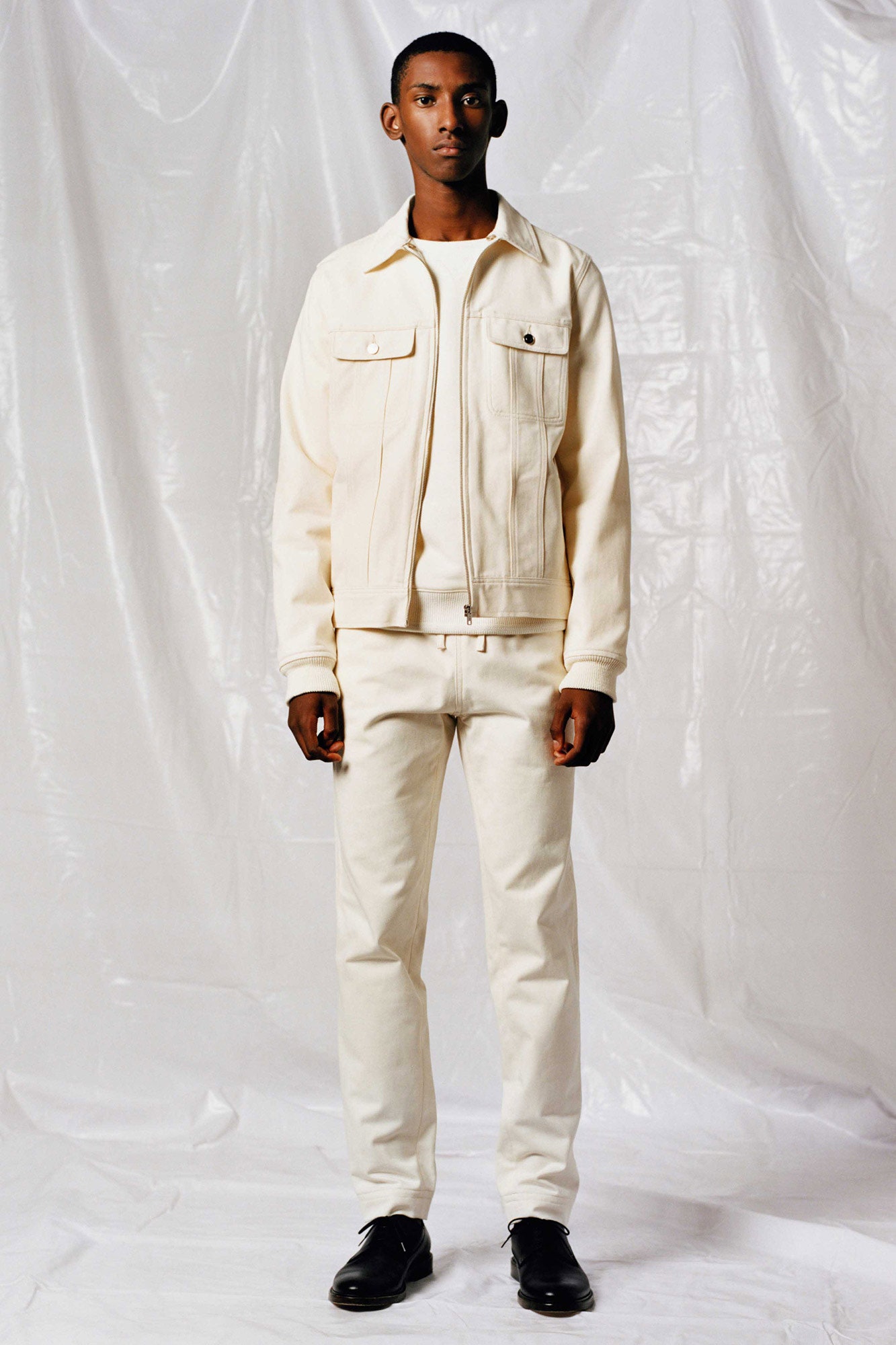 white cotton jacket and pants