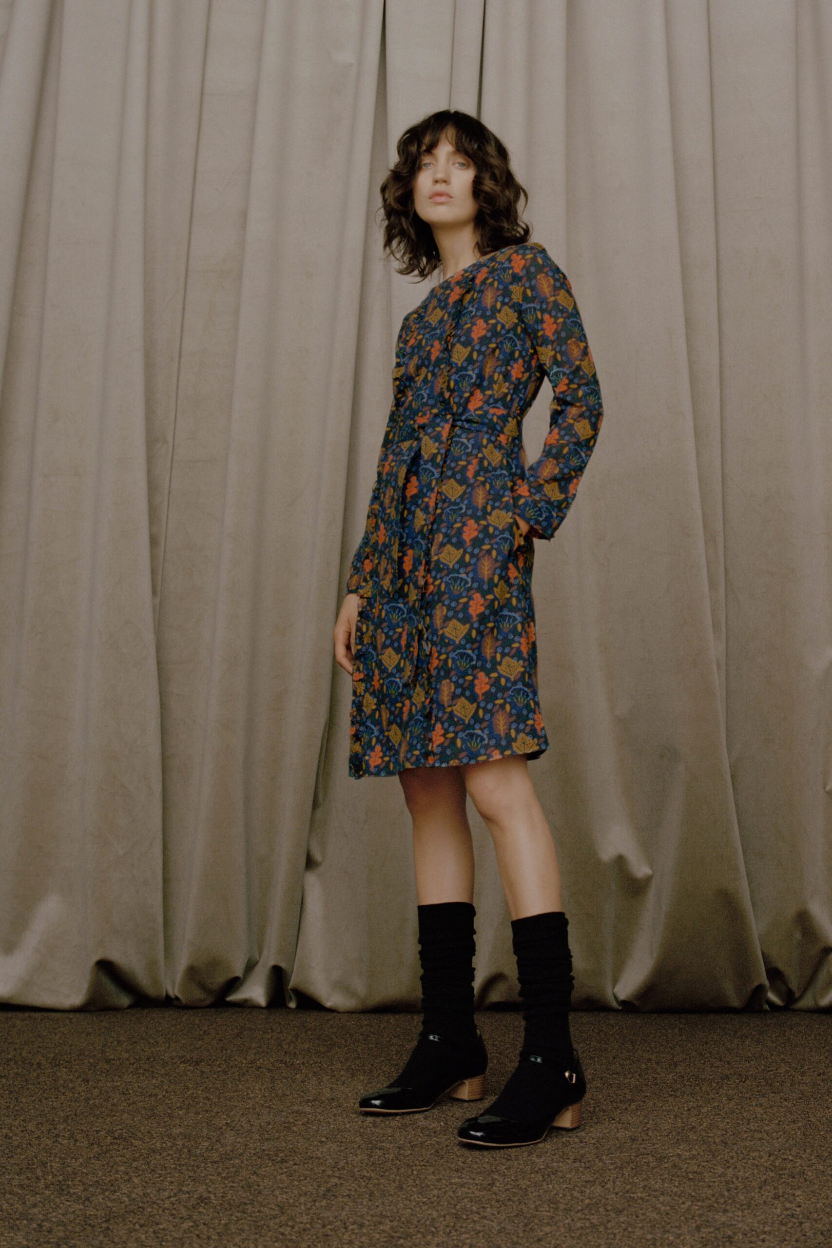 floral midi dress with black boots