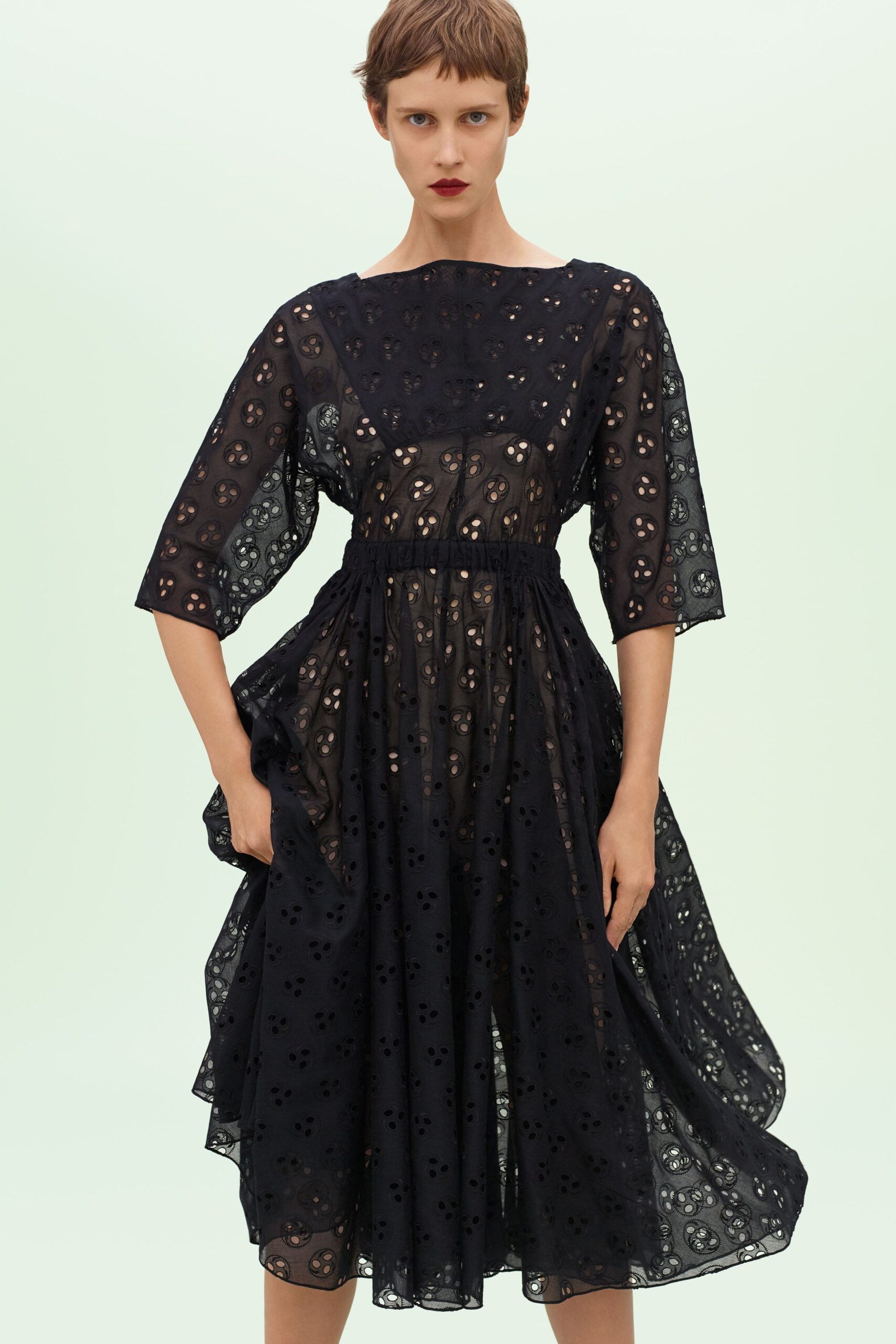 black lace relaxed midi dress