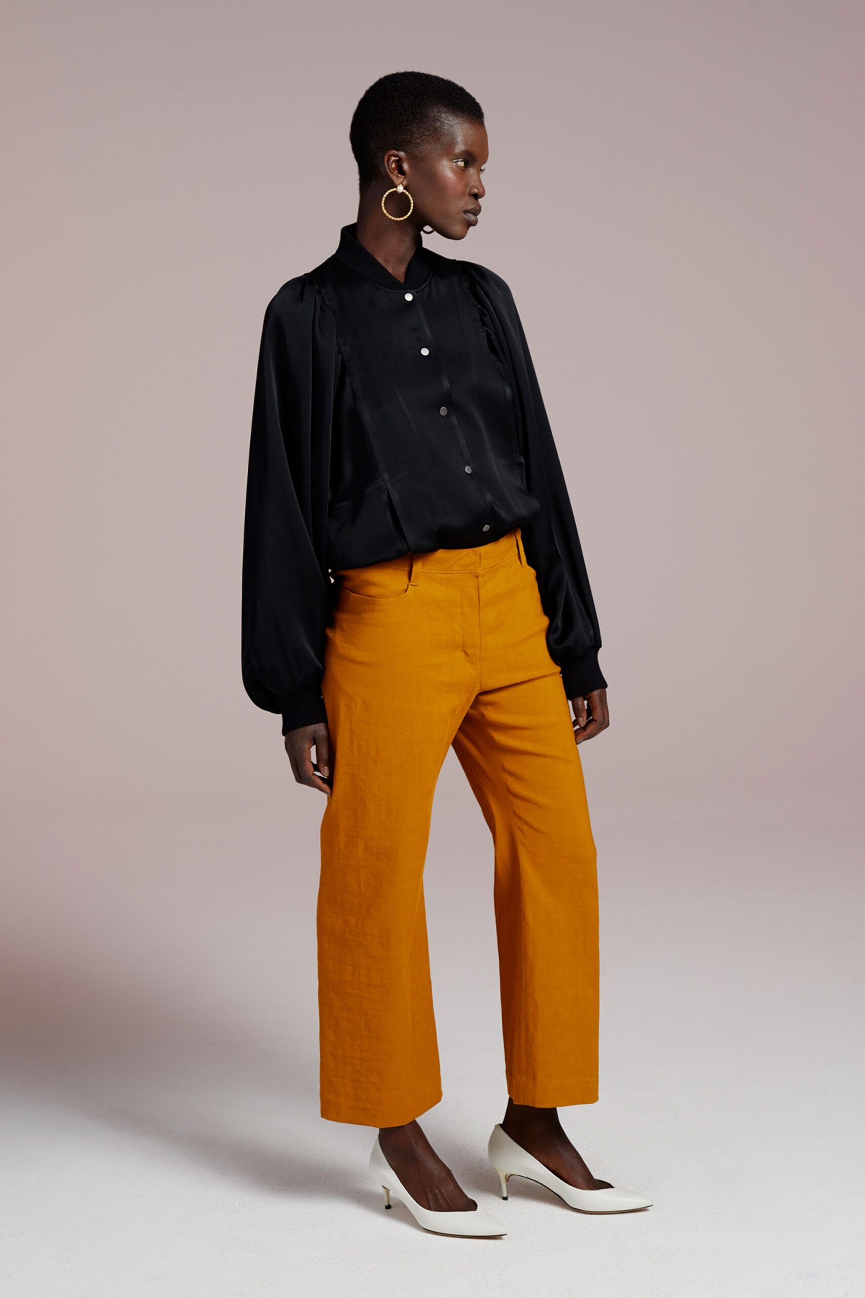 orange cotton tailored straight-leg pants