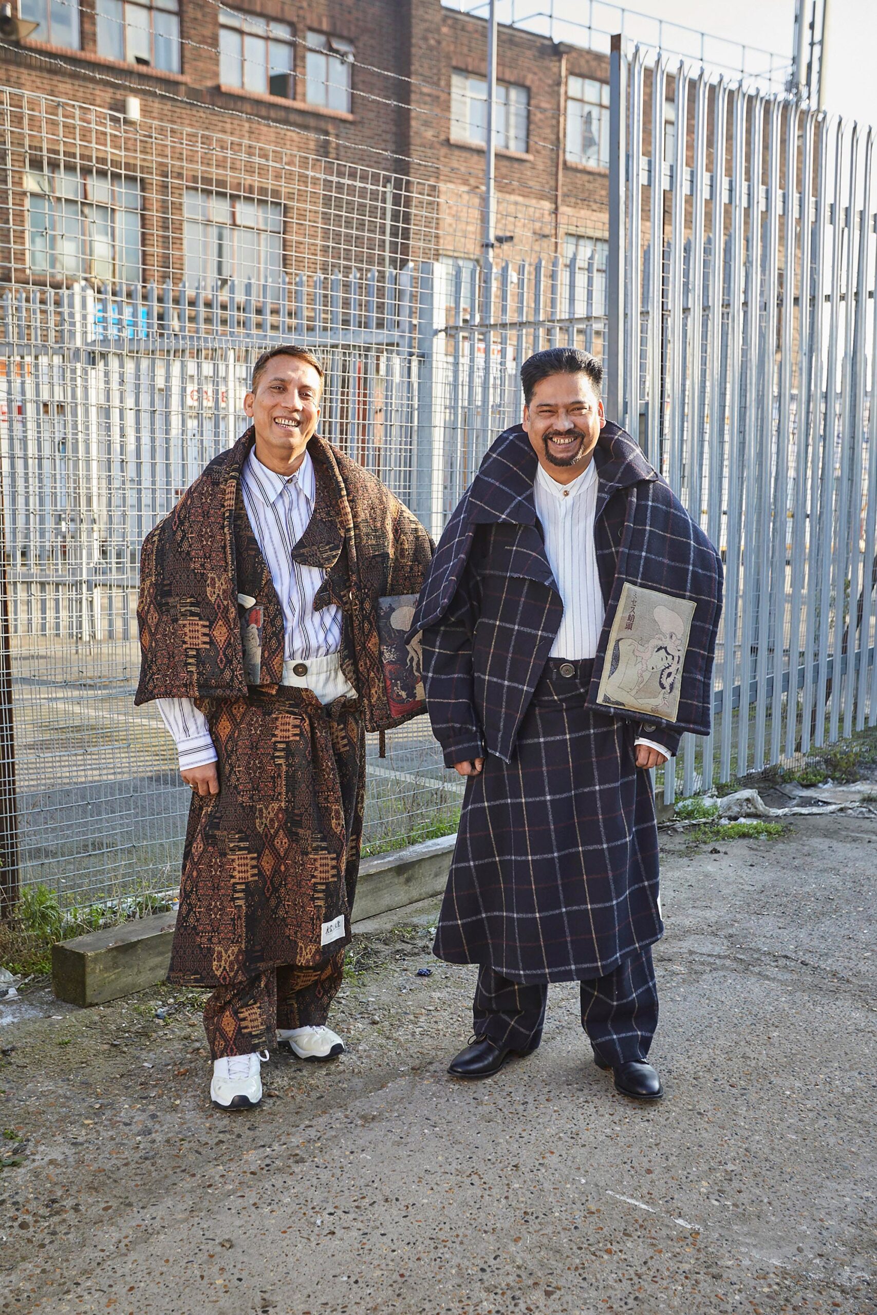 brown and blue layered coats