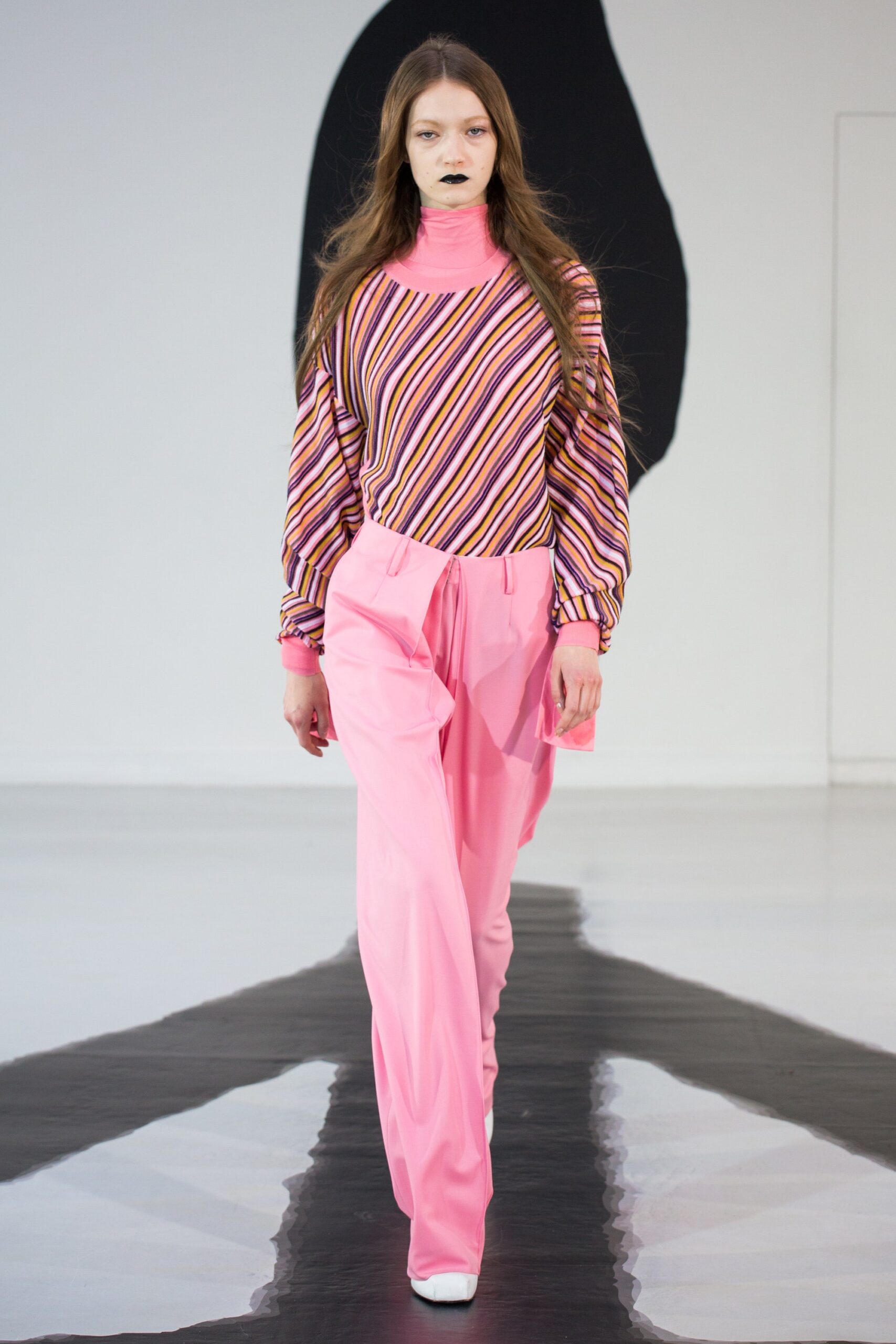 pink long-sleeve high-neck relaxed striped top