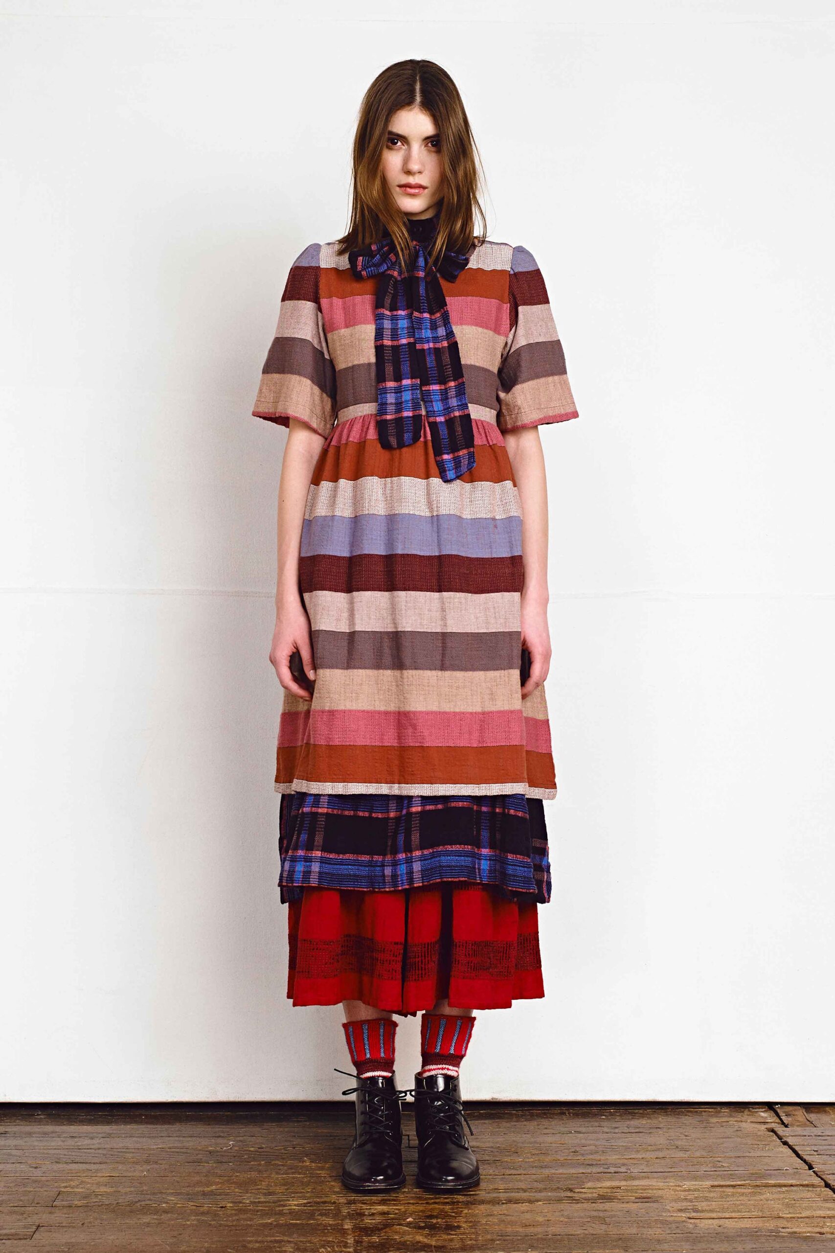 relaxed tiered striped midi dress