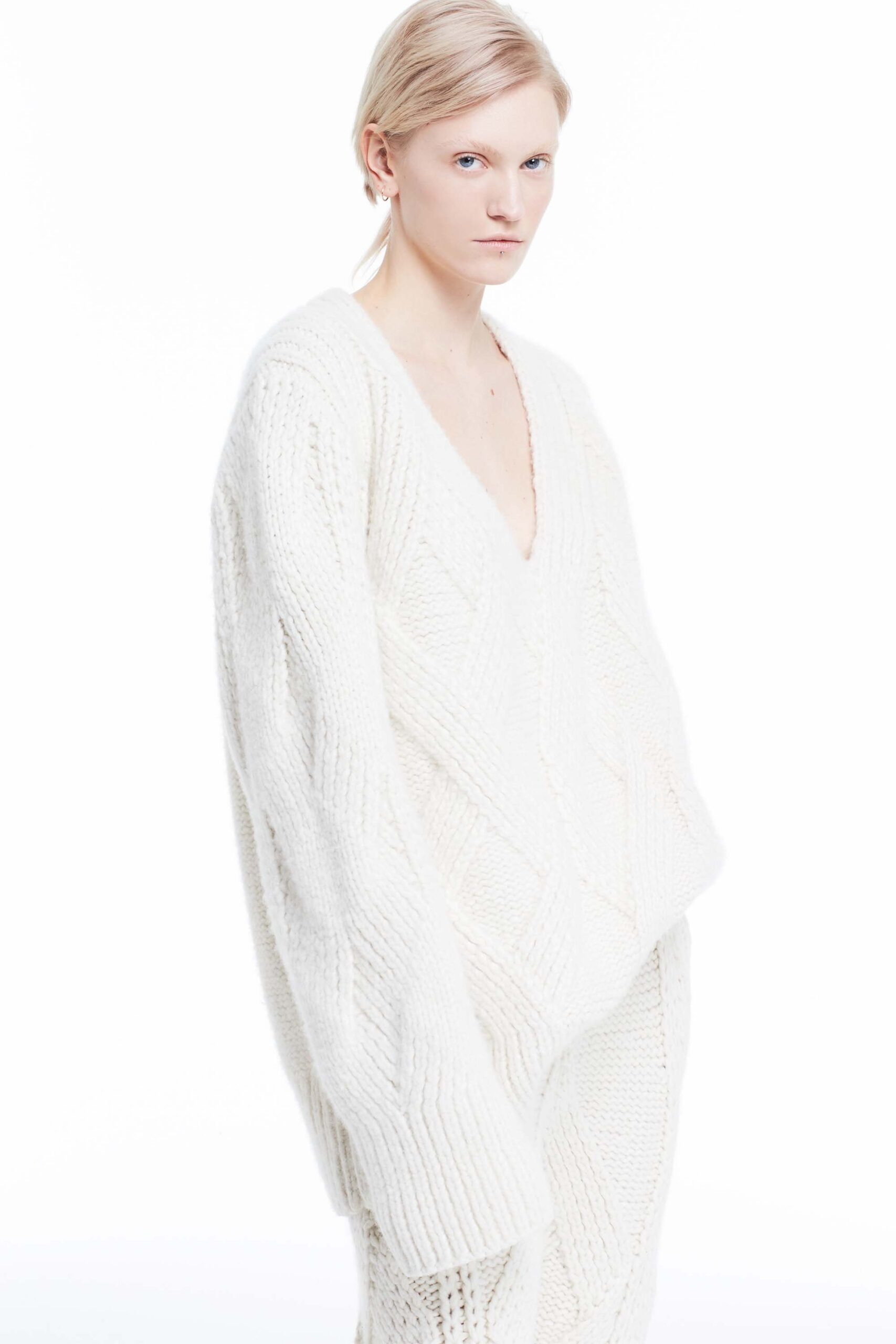 oversized white ribbed sweater and pants
