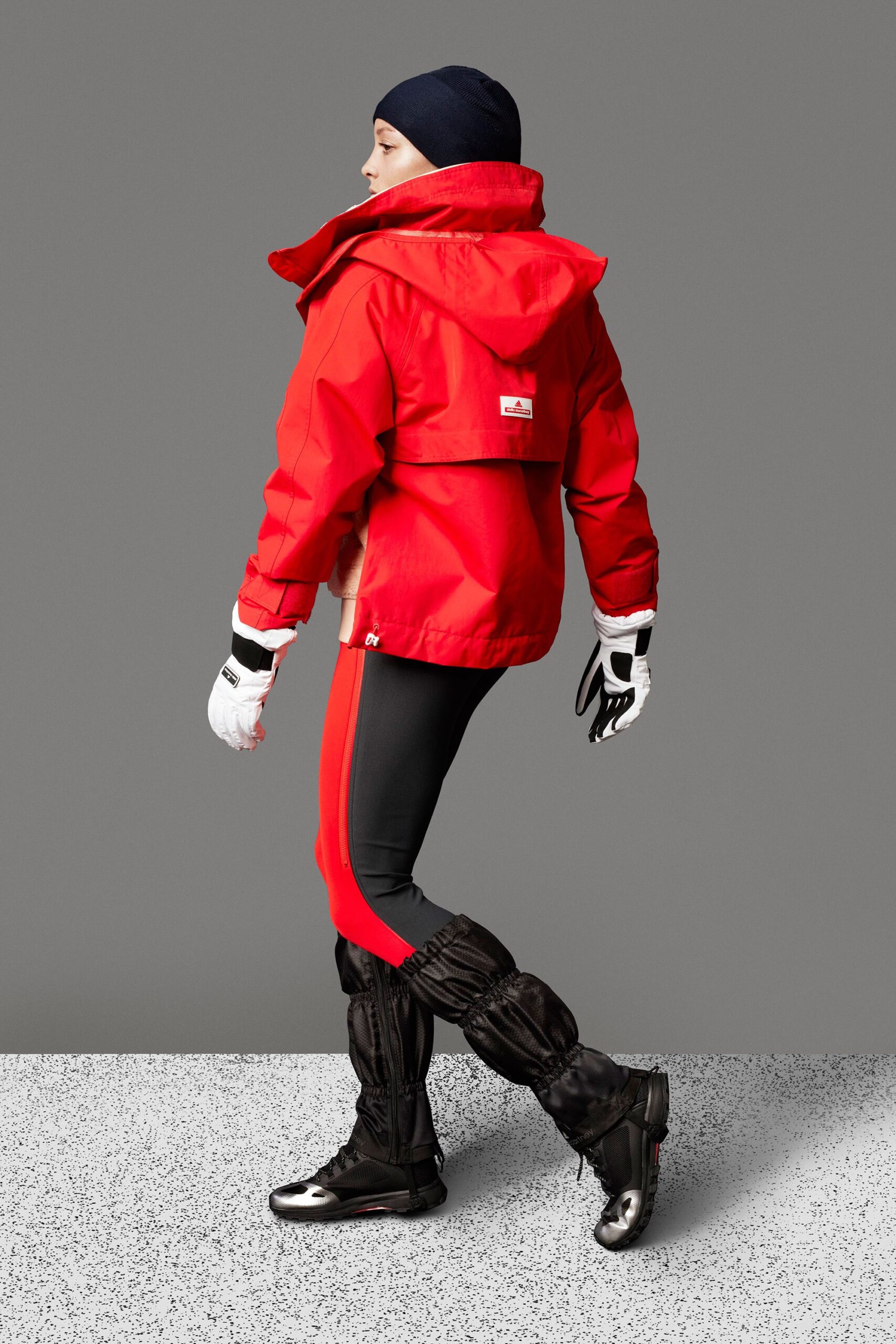 red jacket with black pants