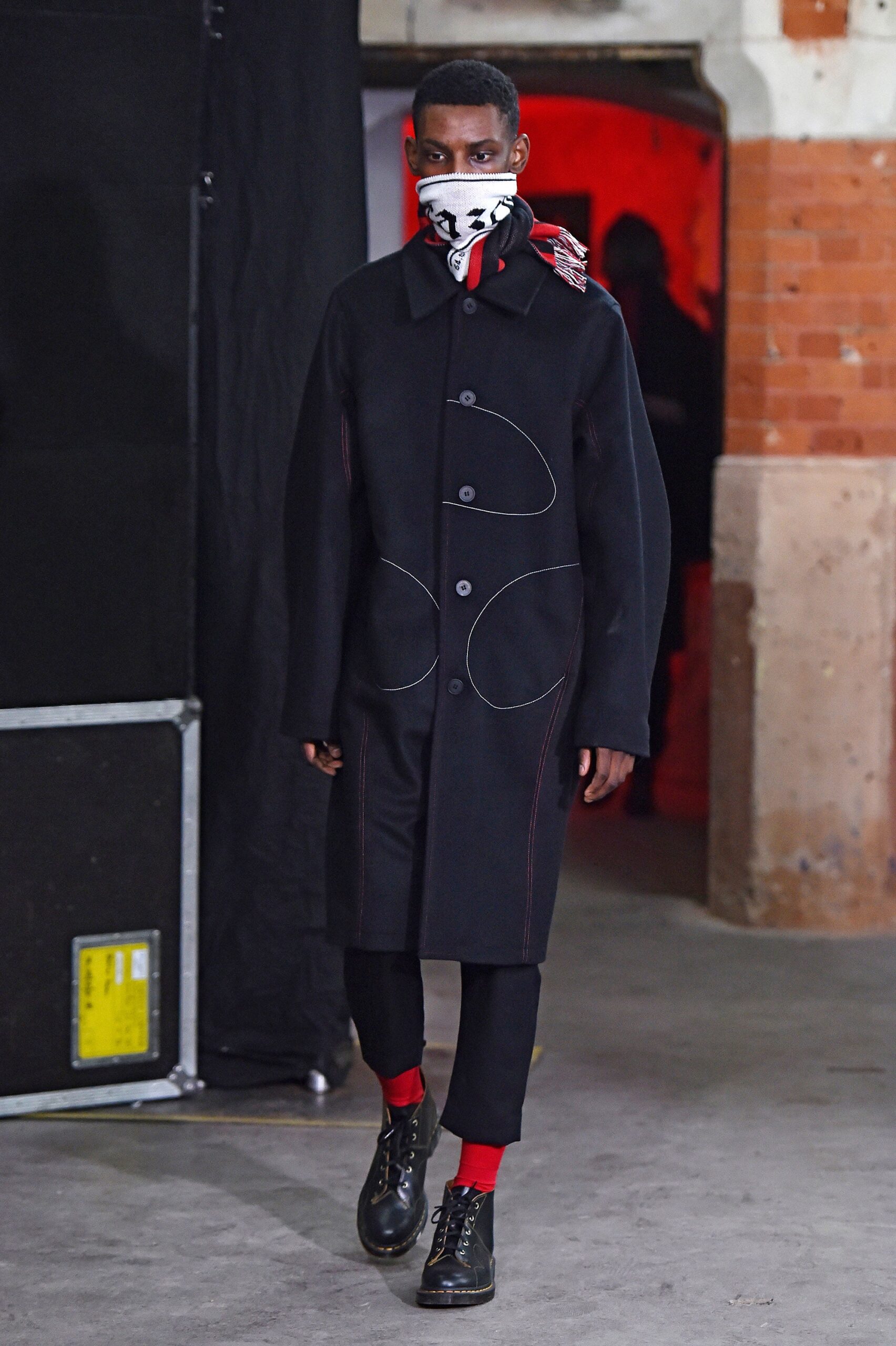black wool coat with scarf