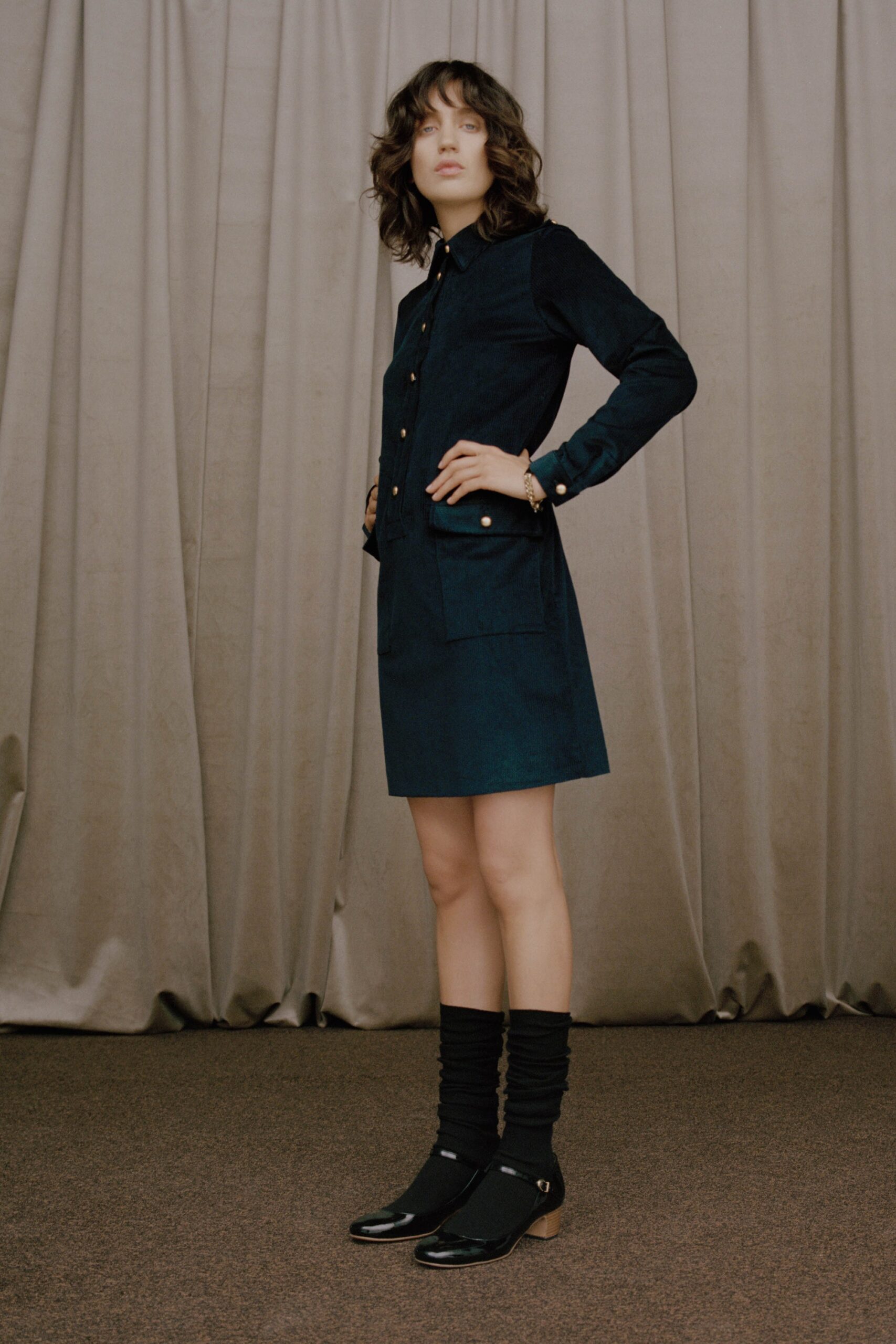 black fitted collared dress
