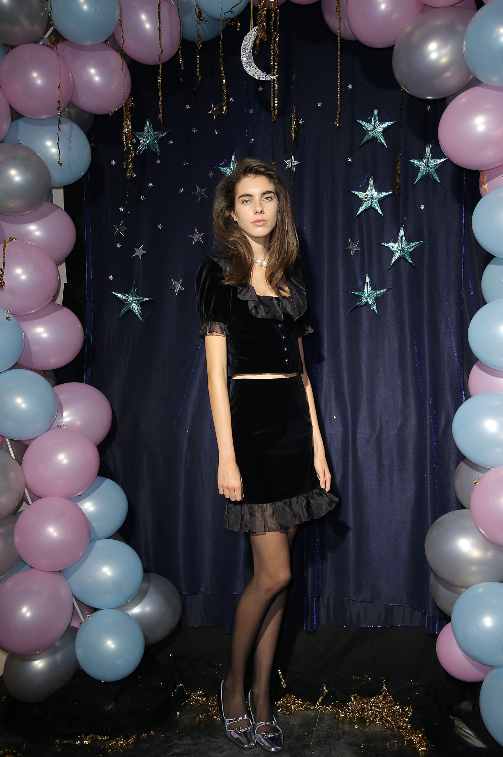 black velvet fitted top and mini skirt
