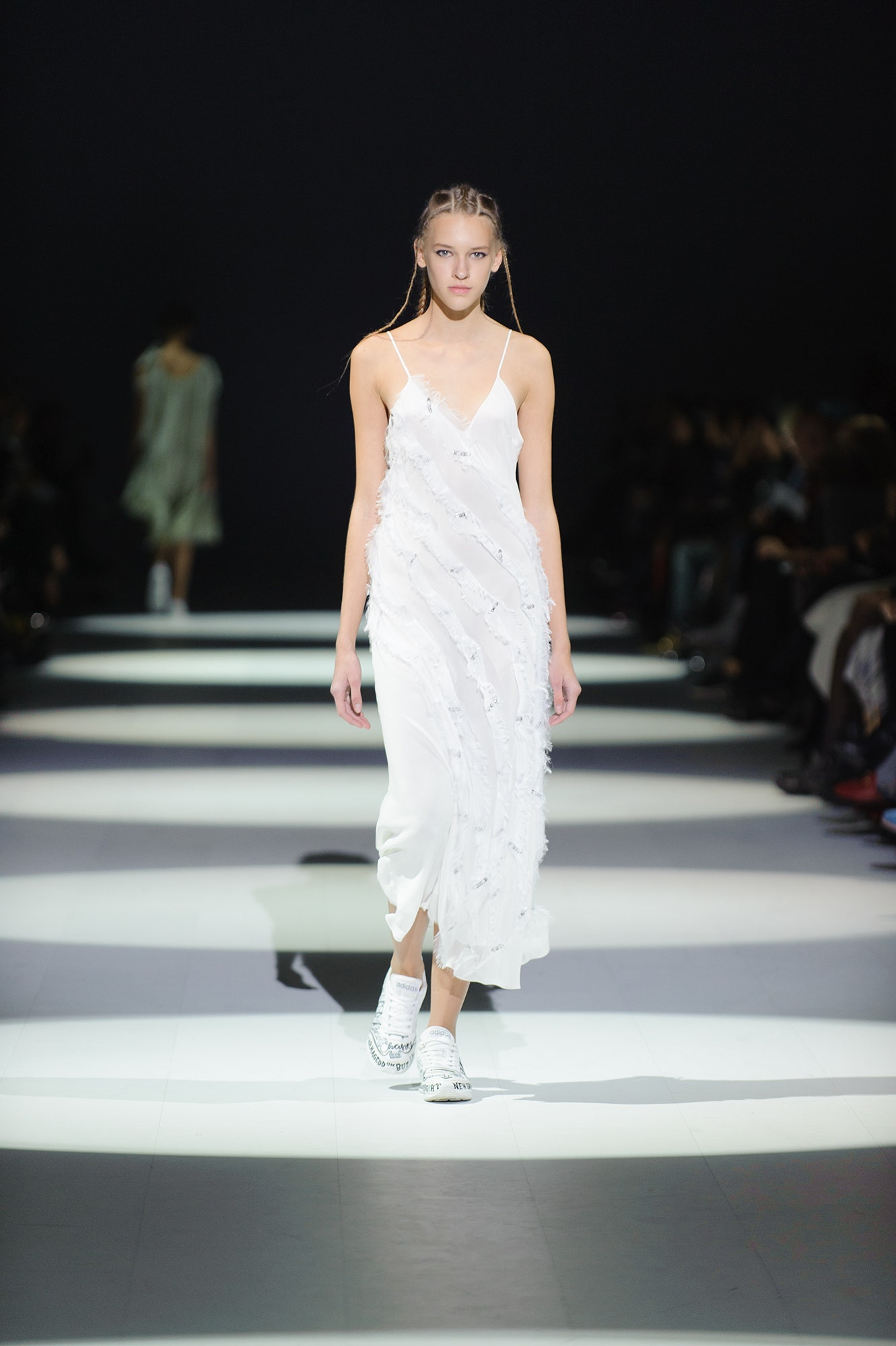white silk sleeveless dress