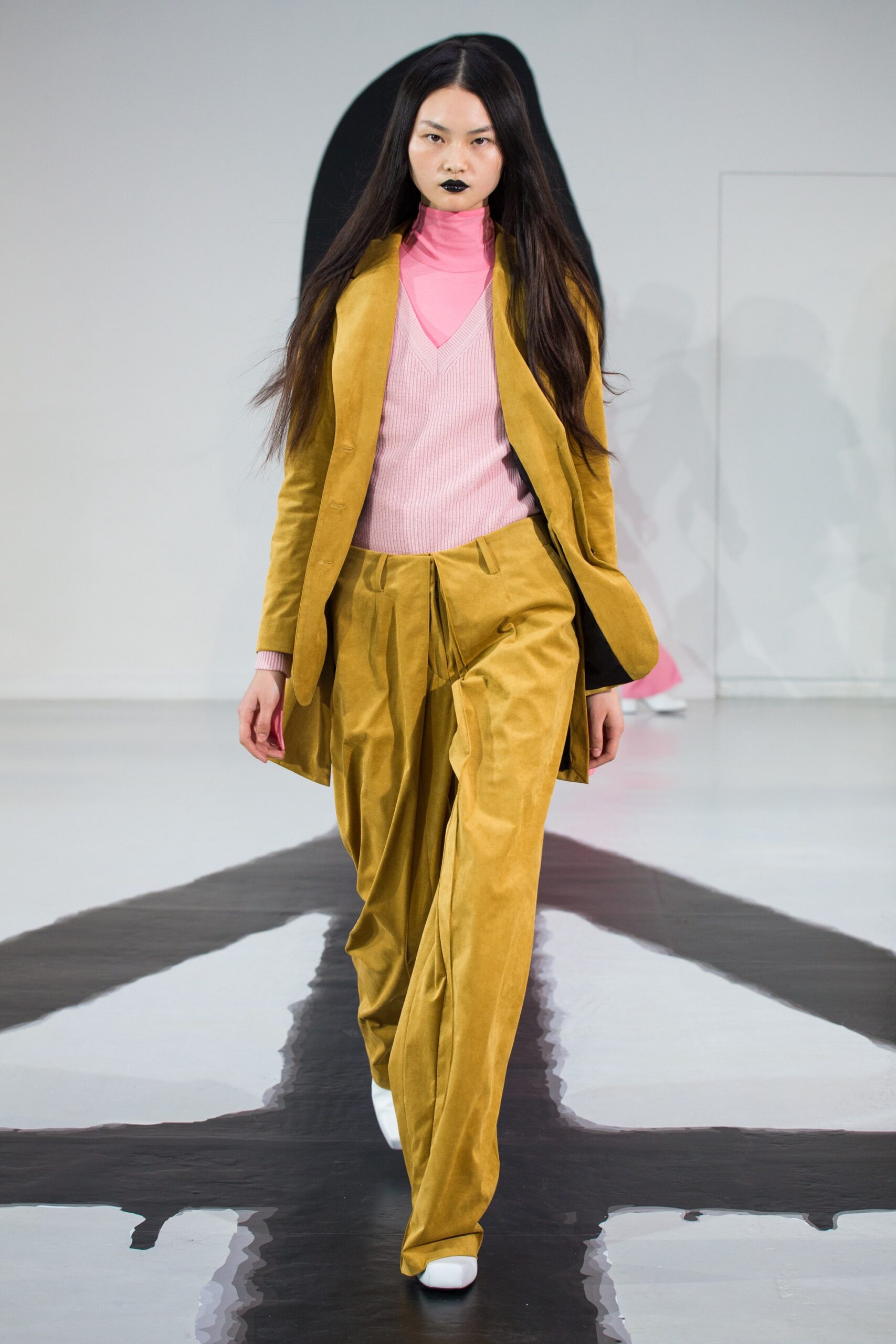 yellow suede long-sleeve collared tailored buttoned blazer