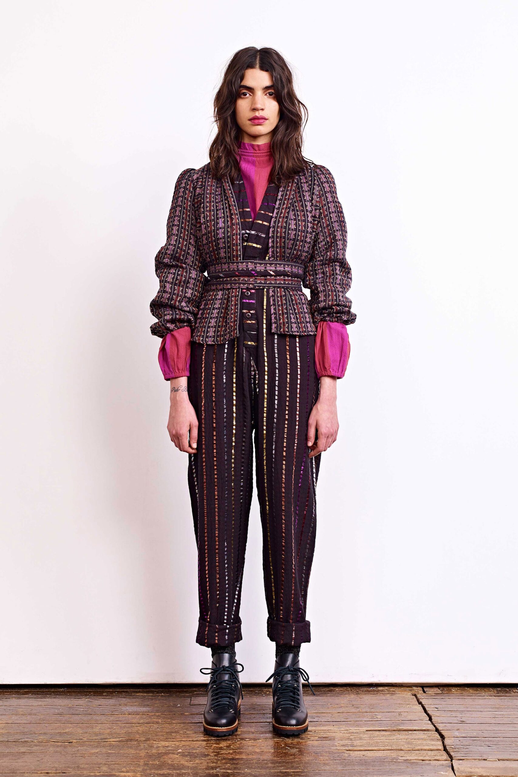 purple cotton slim straight-leg pants