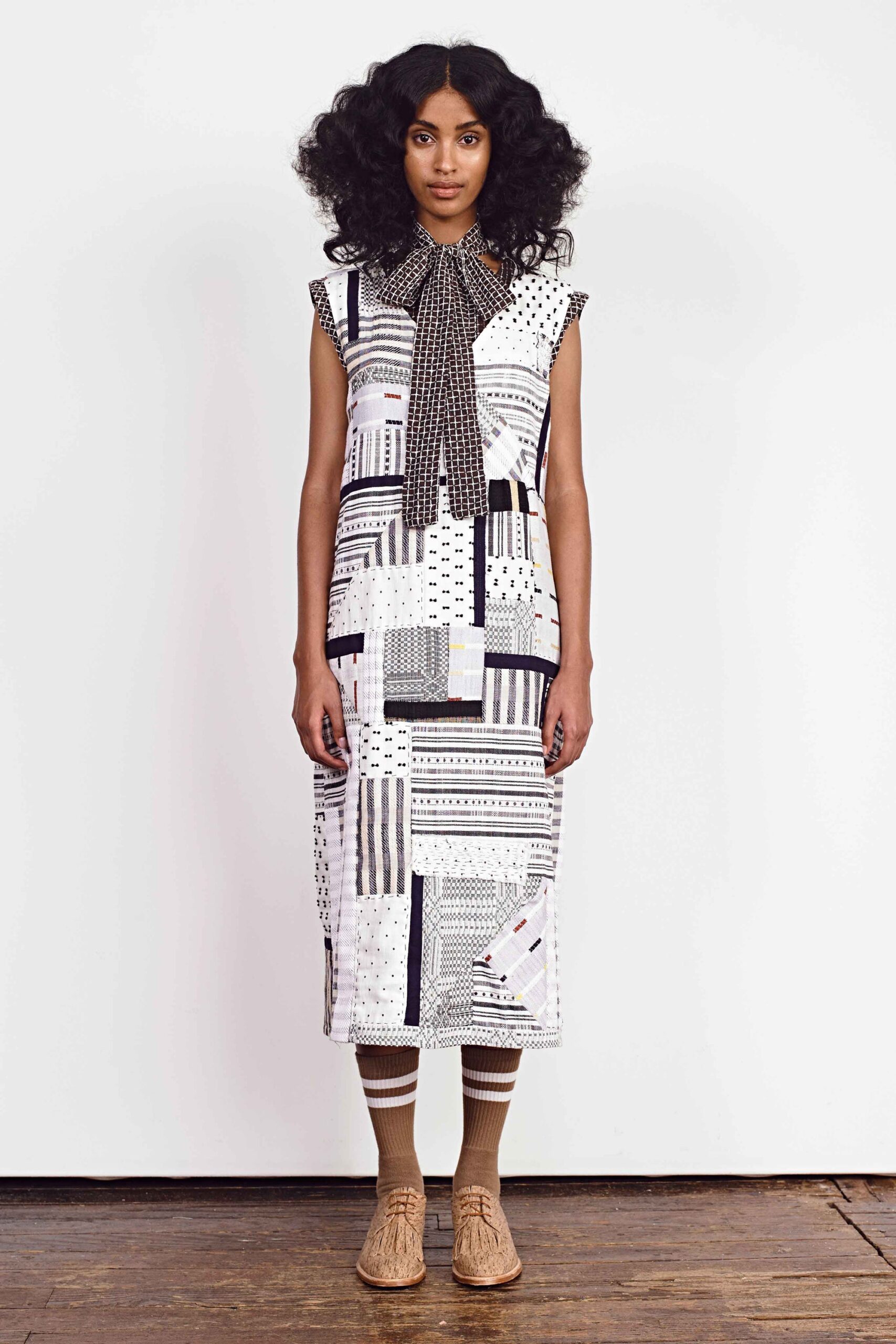 white and black printed midi dress