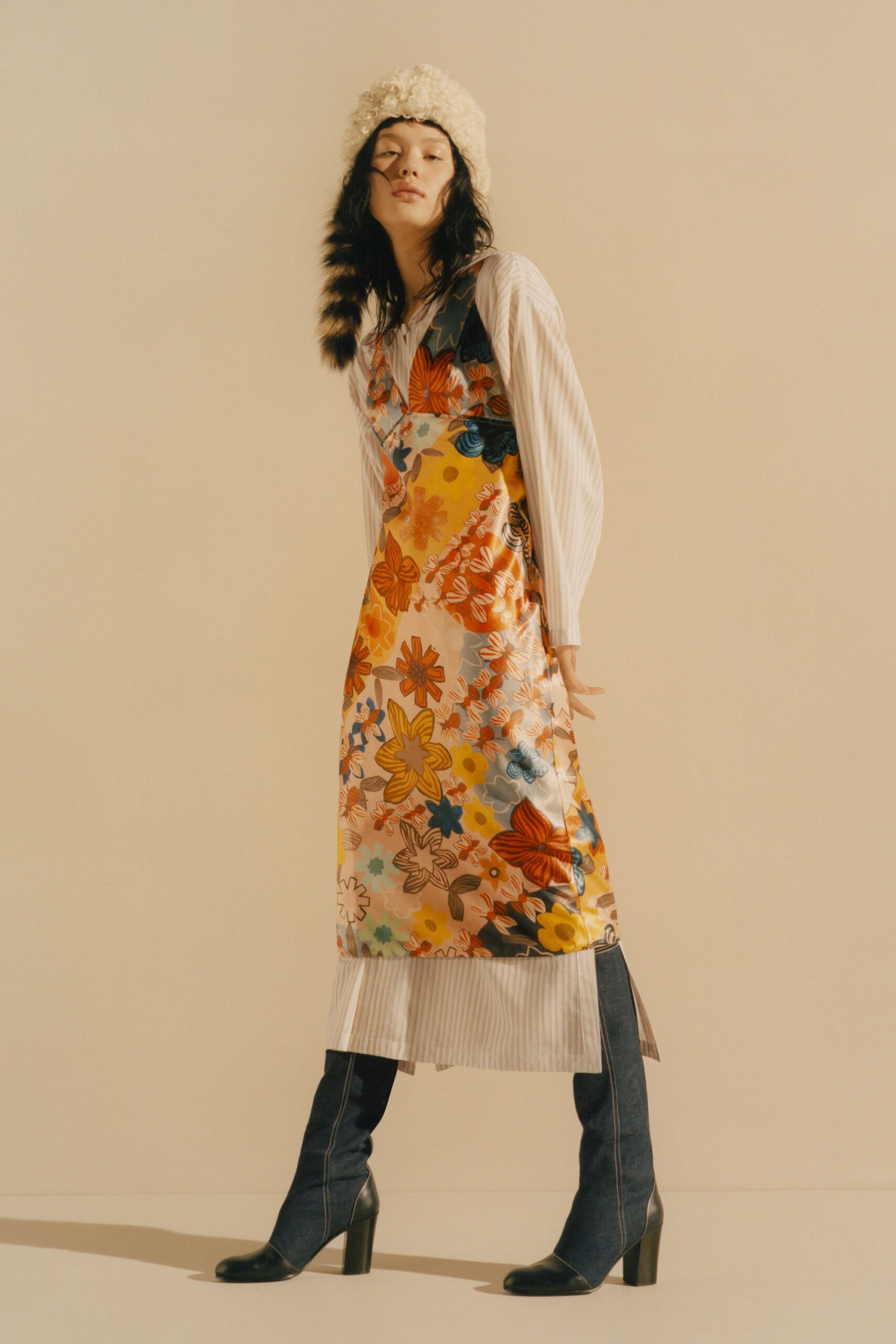 multi-colored silk midi dress