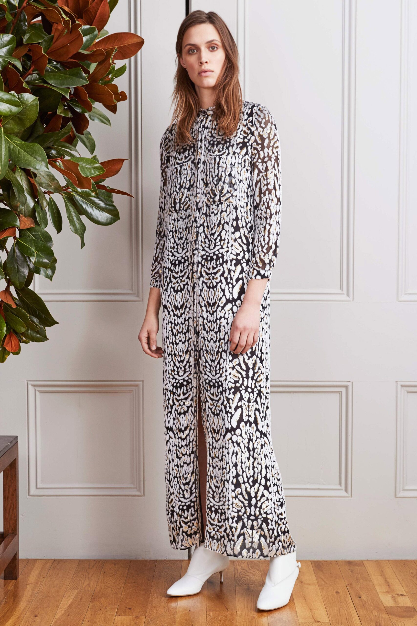 black and white printed maxi dress