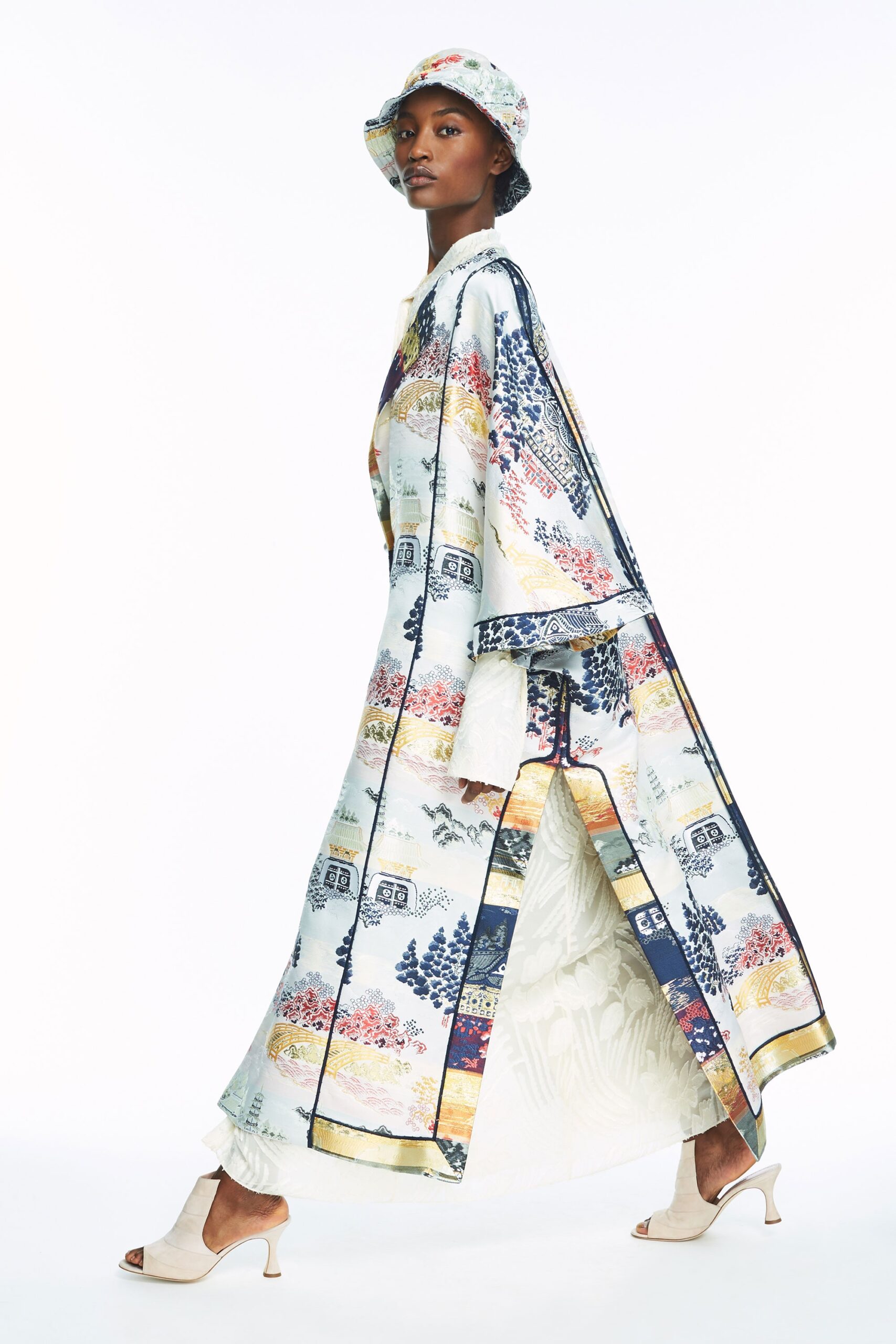 white silk relaxed printed hat