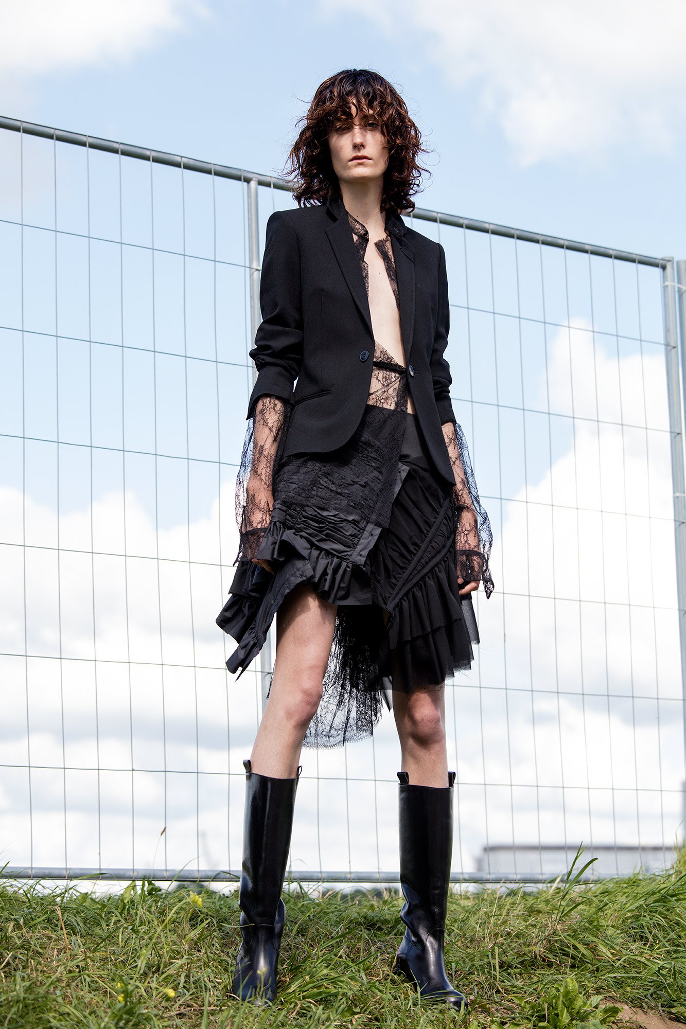 black silk asymmetric fitted pleated mini skirt