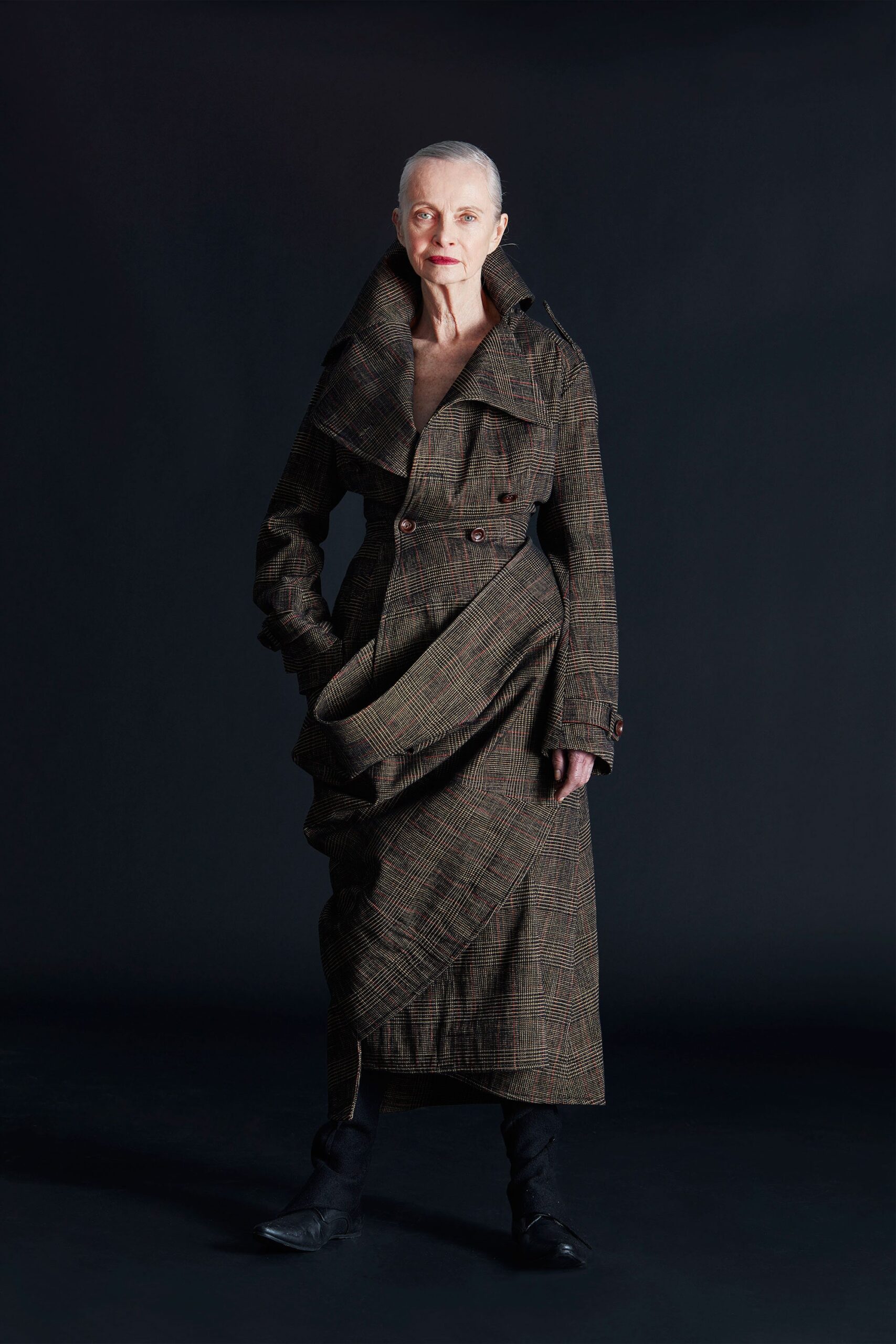 brown tweed fitted trench coat