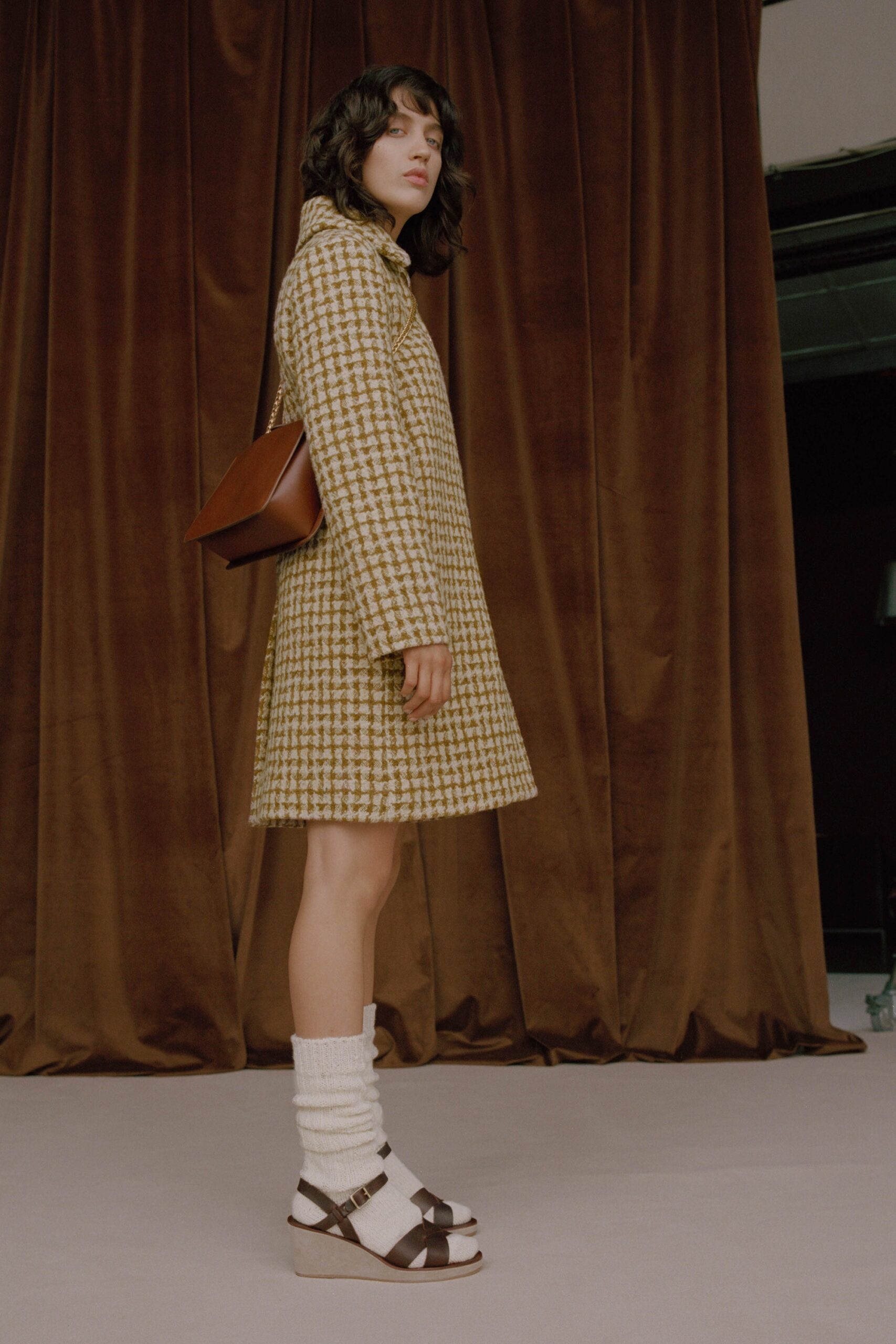 beige tweed fitted coat