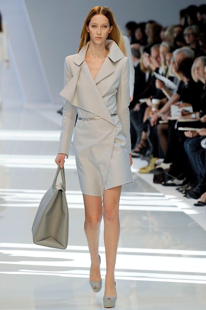 gray leather long-sleeve v-neck fitted mini dress