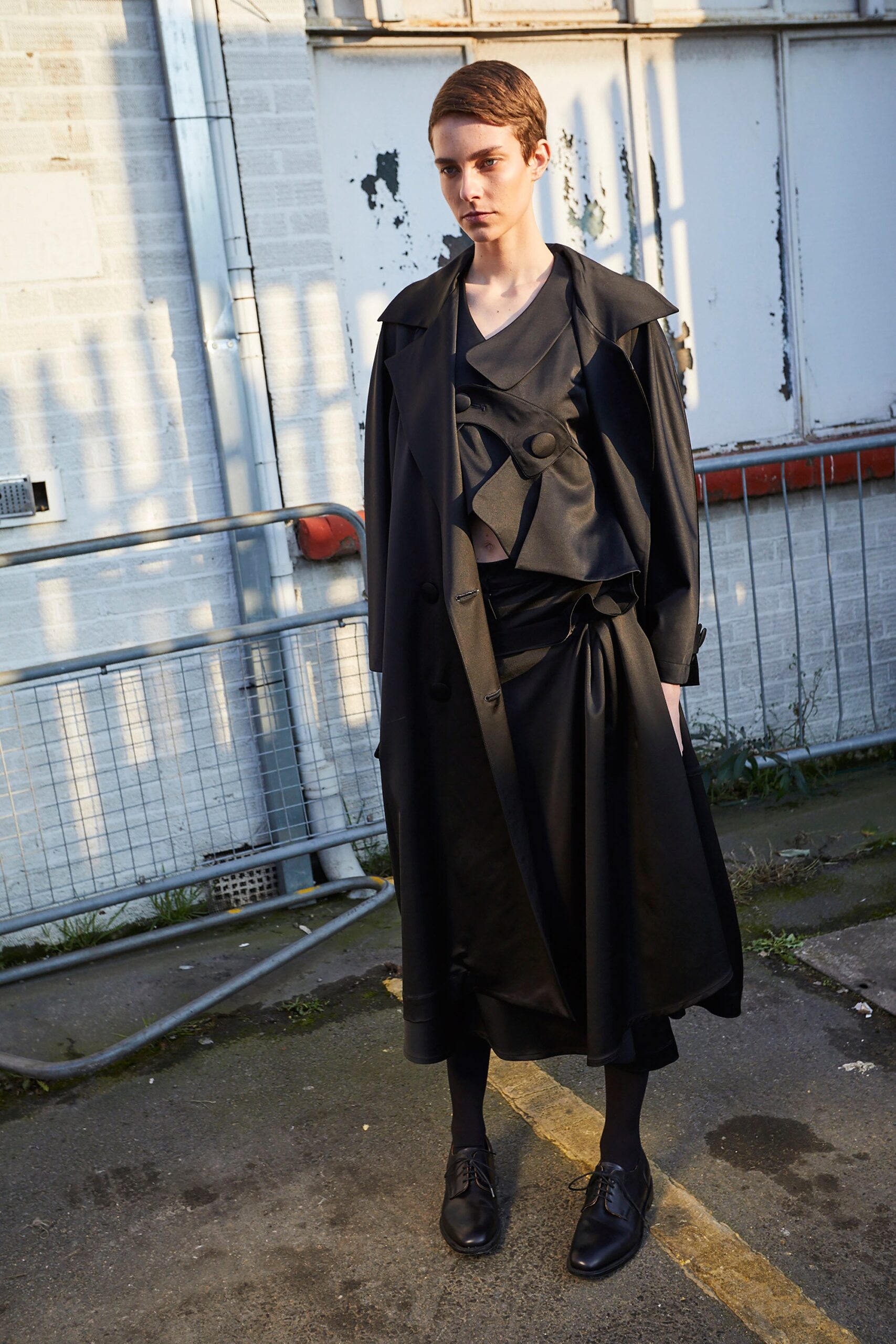 black silk coat and top