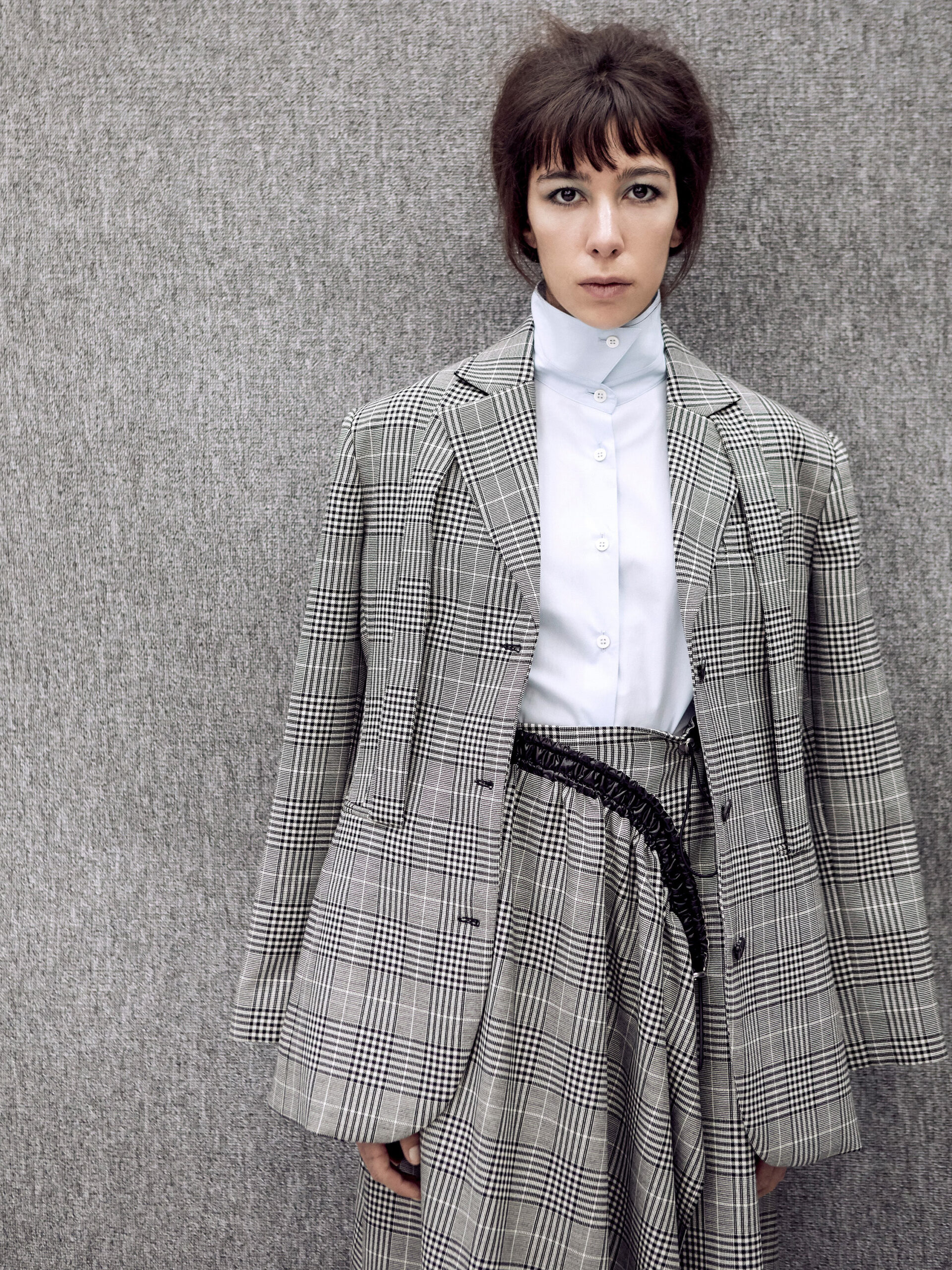 gray wool relaxed pleated skirt