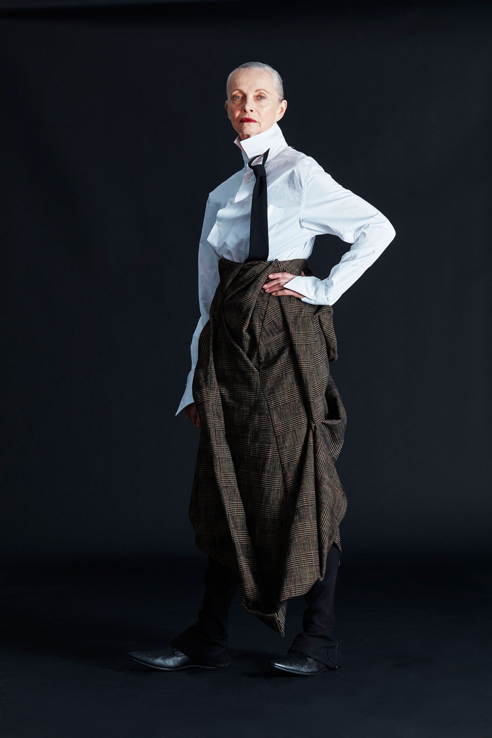 brown wool asymmetric relaxed pleated skirt
