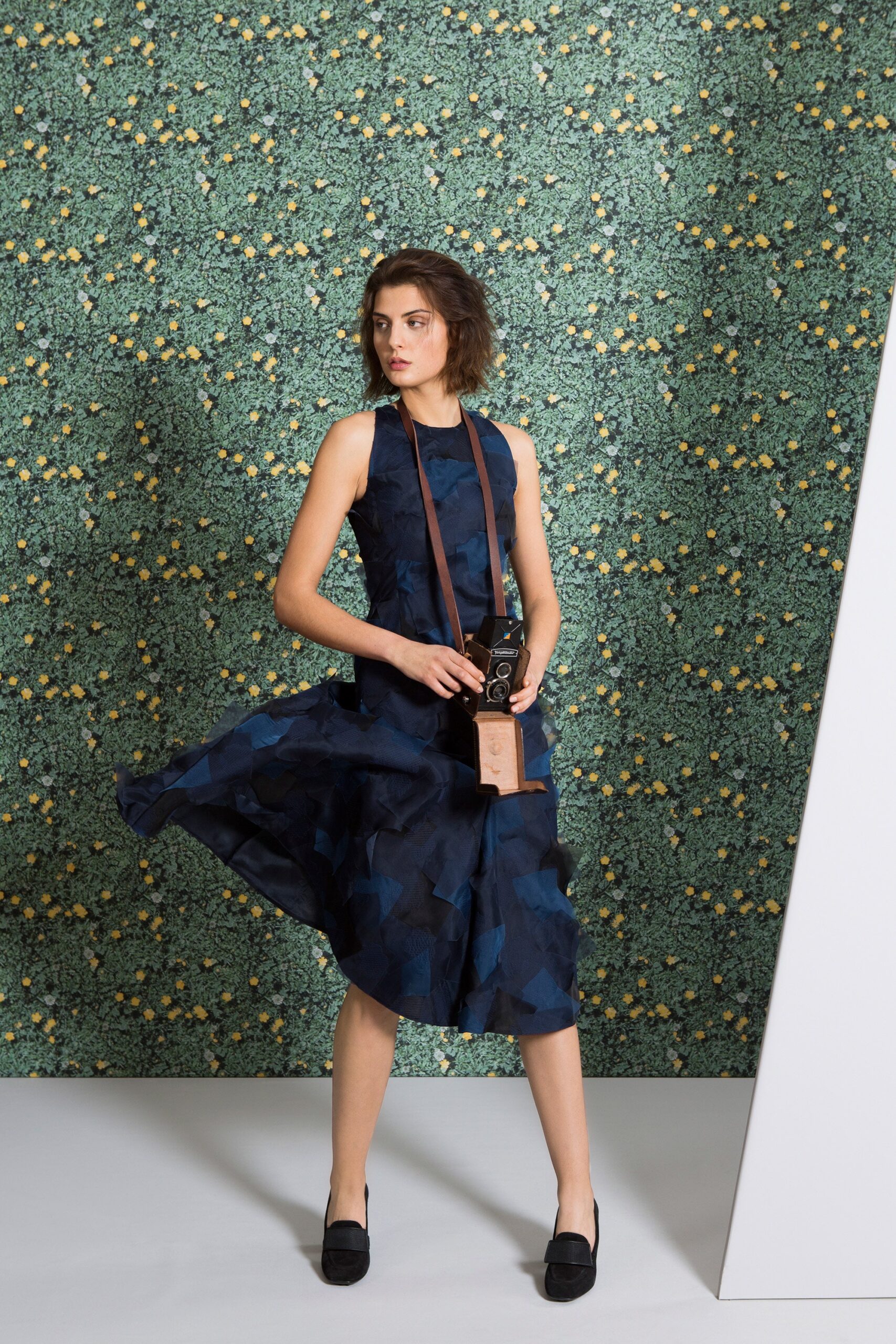 blue silk sleeveless dress