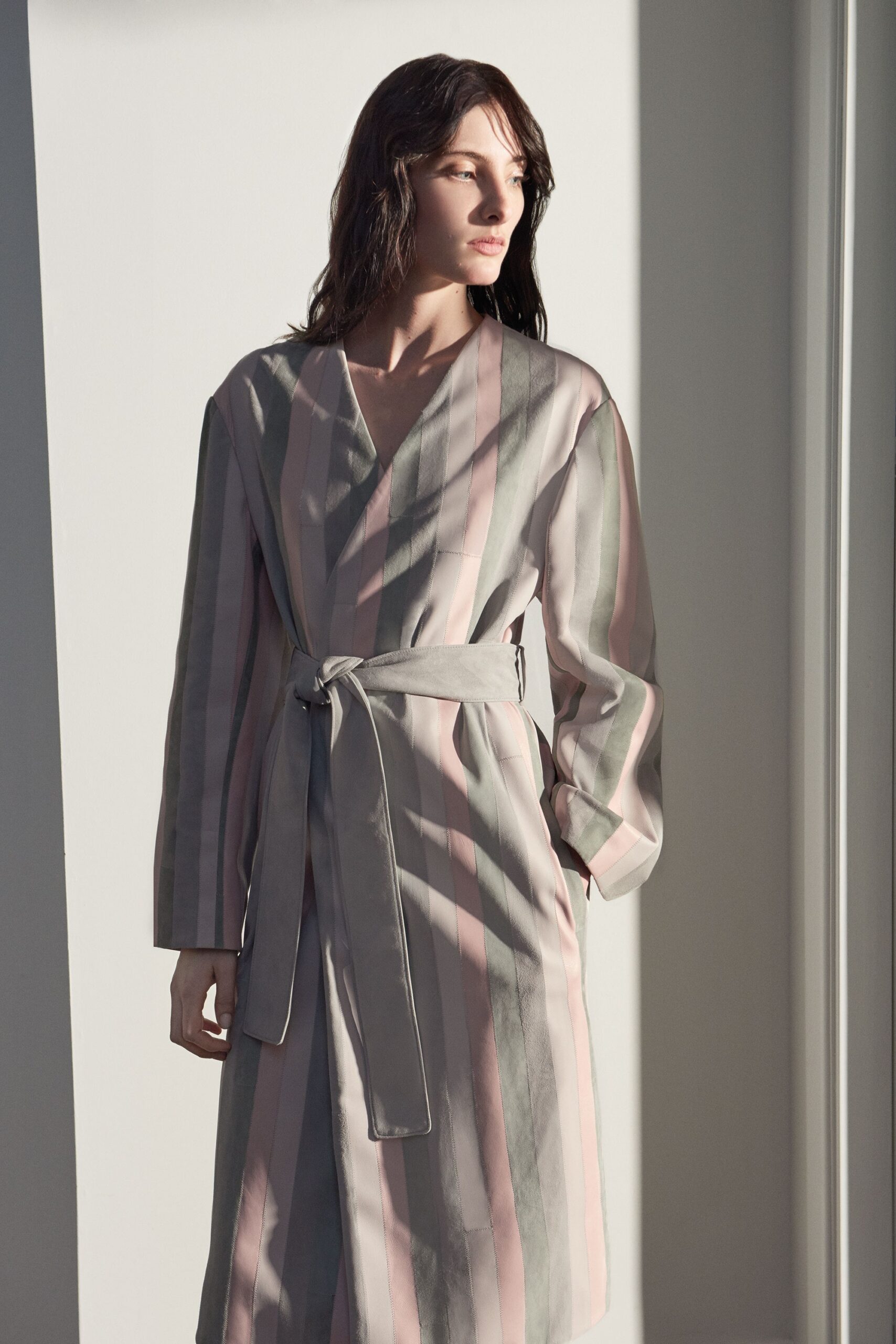 striped silk relaxed coat