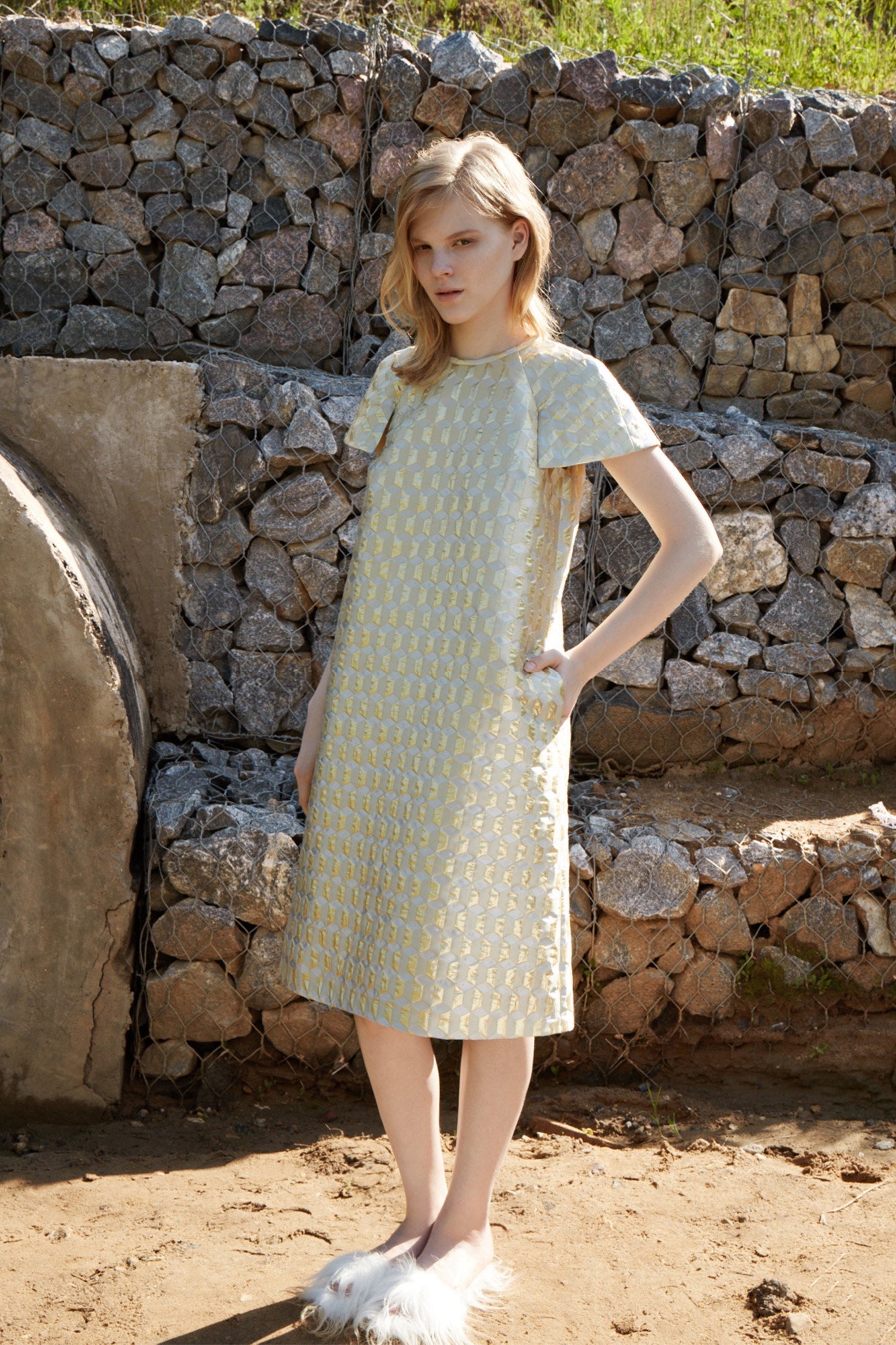 yellow silk relaxed midi dress