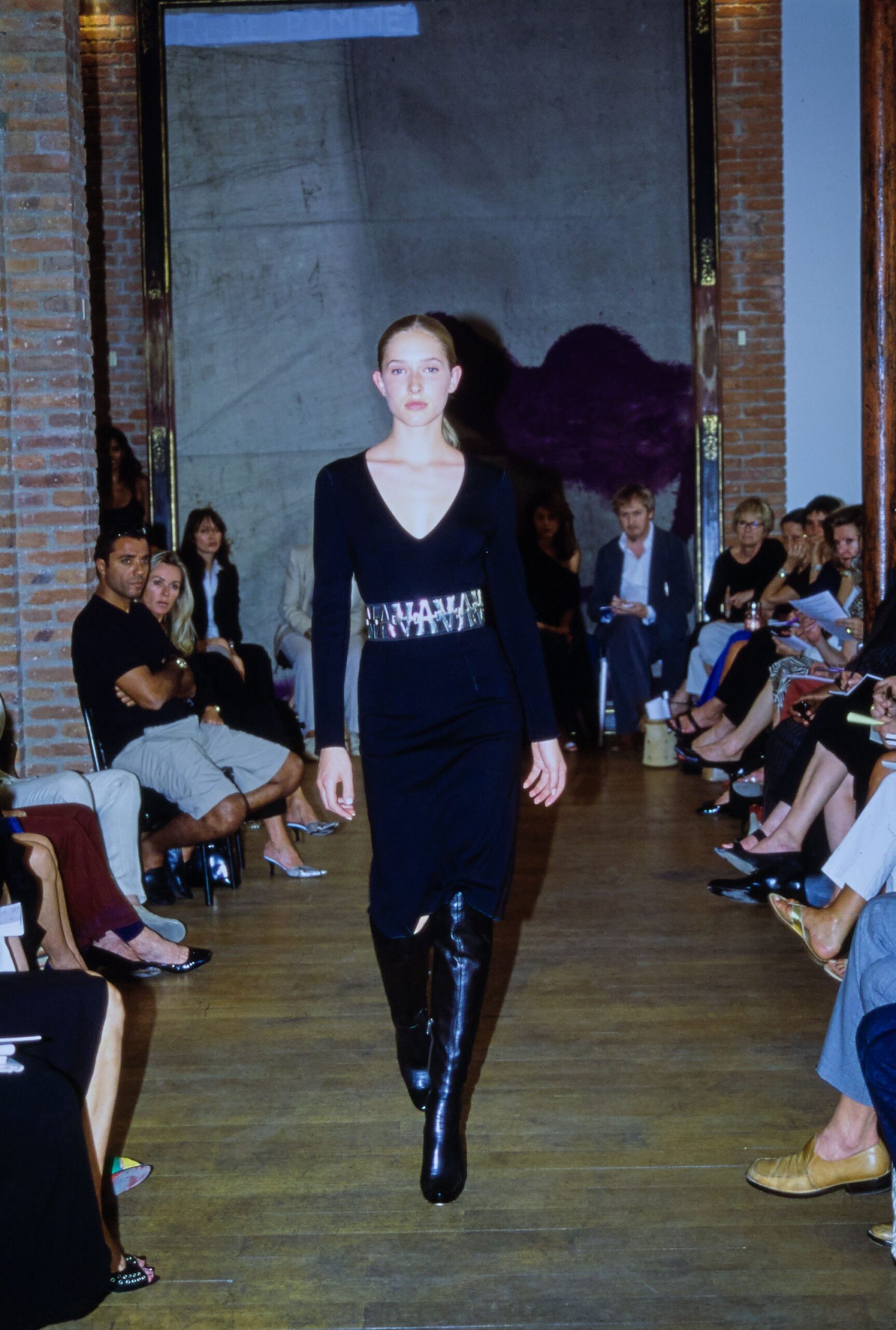 black fitted midi dress with boots