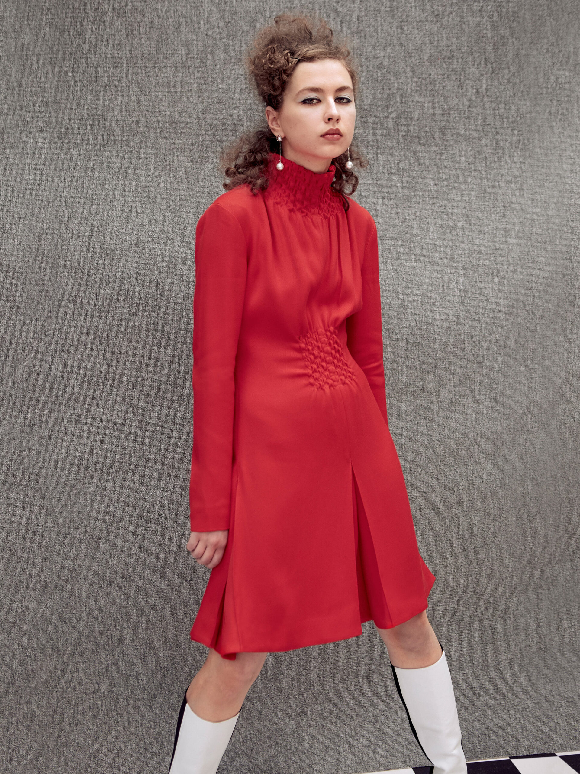 red silk fitted mini dress