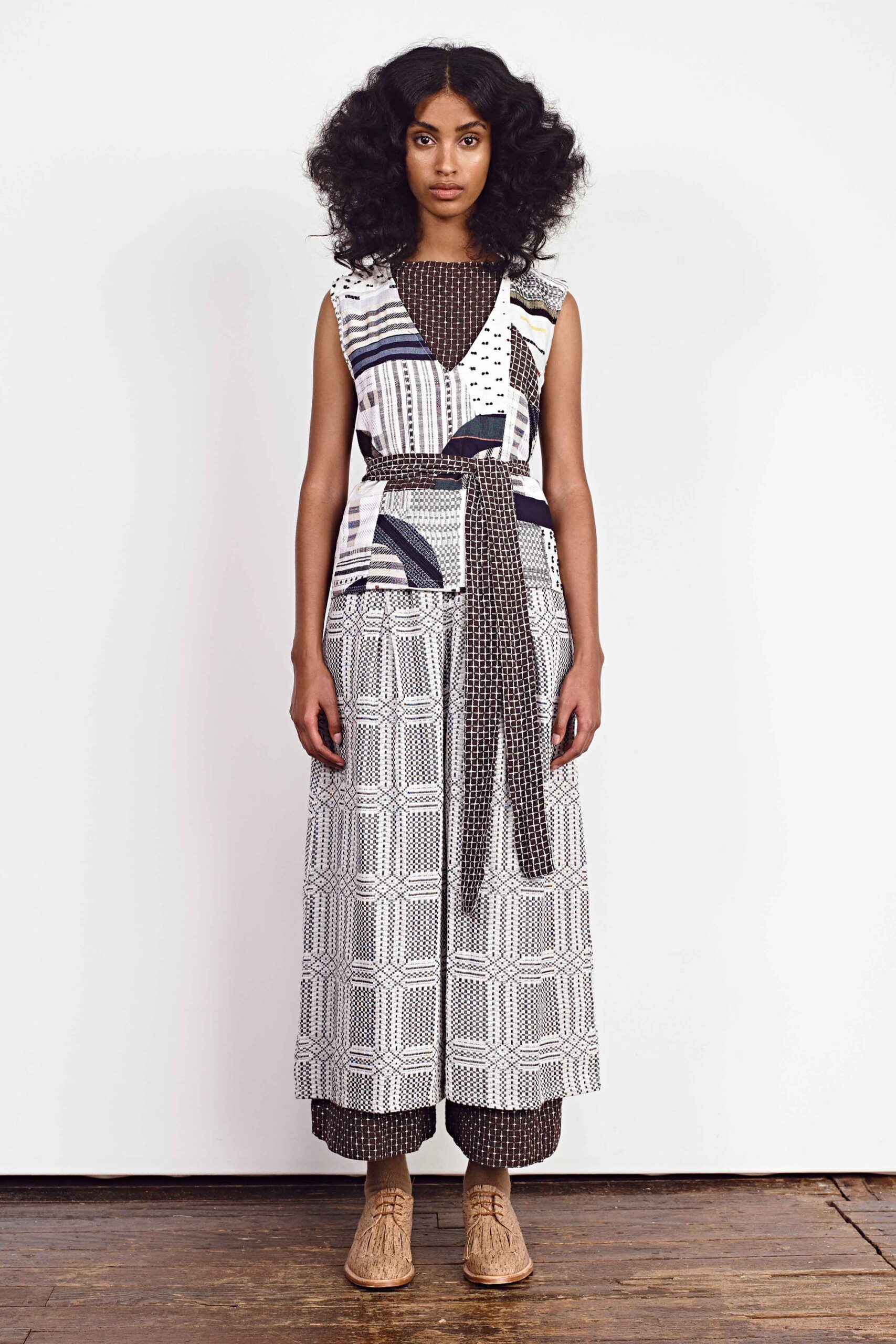 white cotton sleeveless v-neck fitted layered printed dress