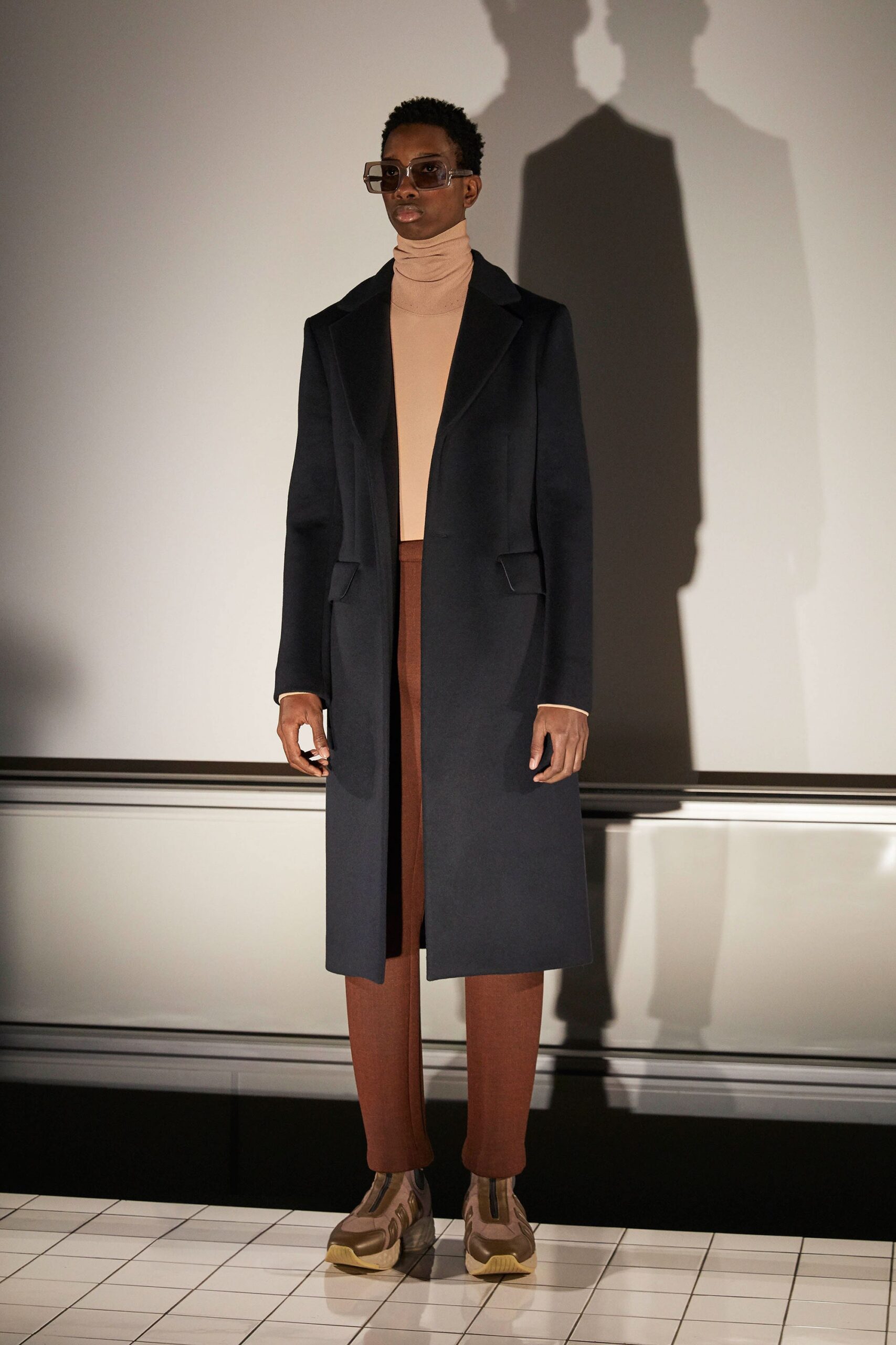 black wool tailored coat