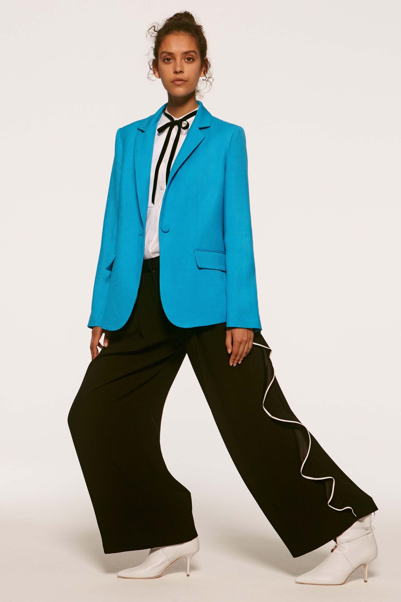 blue blazer black pants white shirt