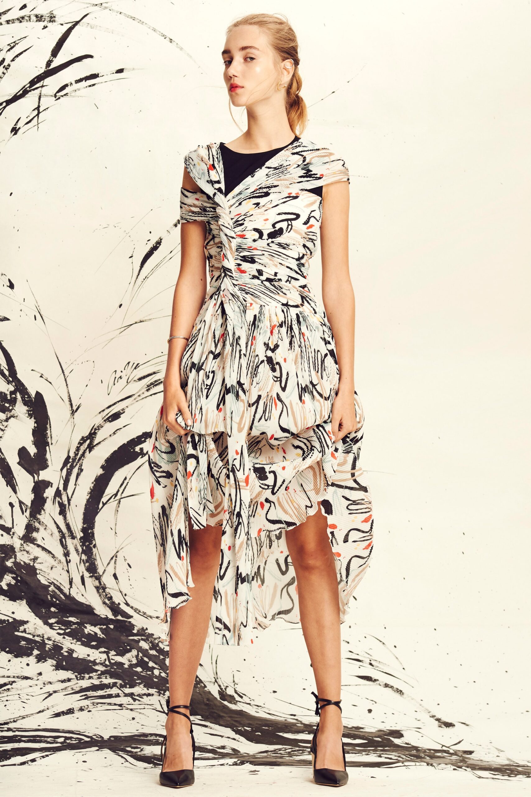 multi-colored silk draped dress