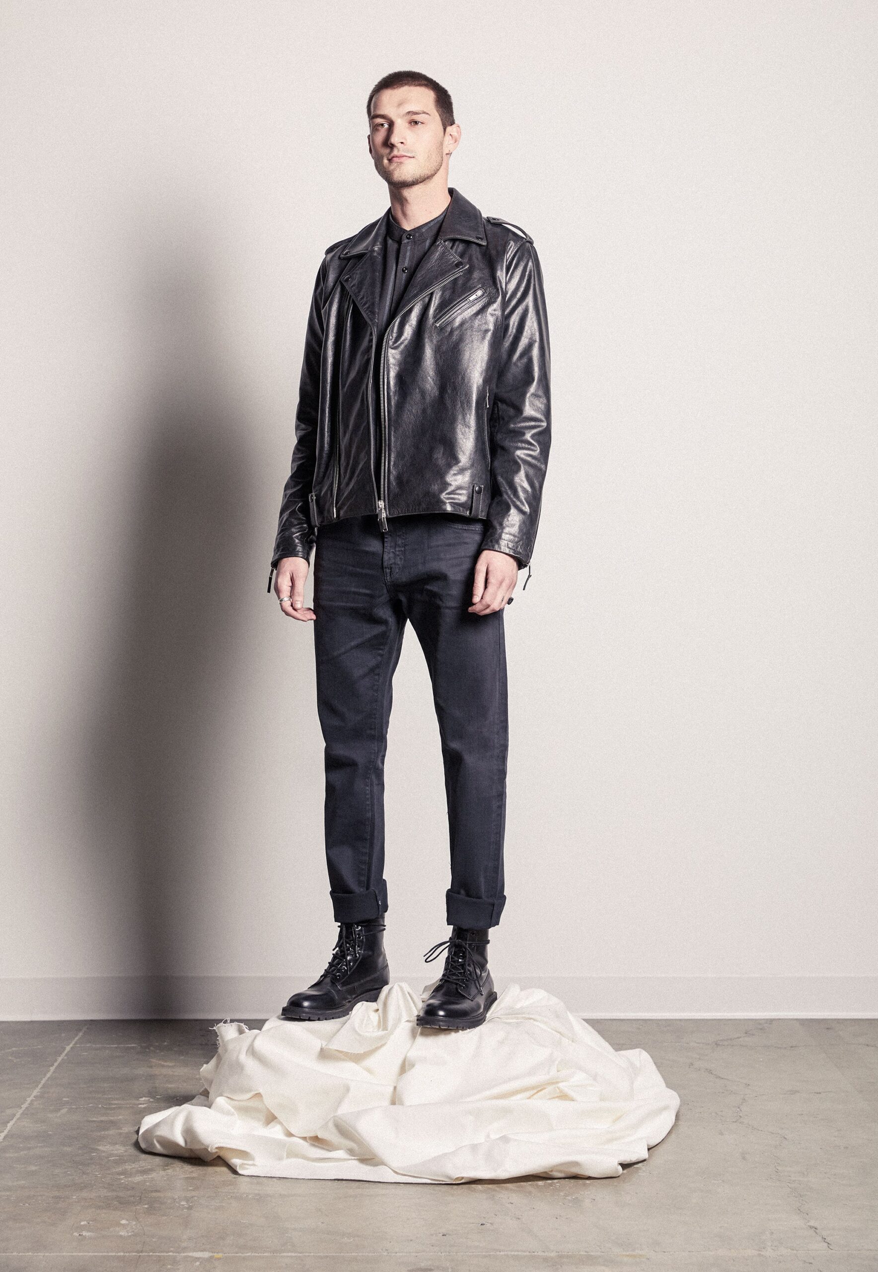 black leather jacket and pants