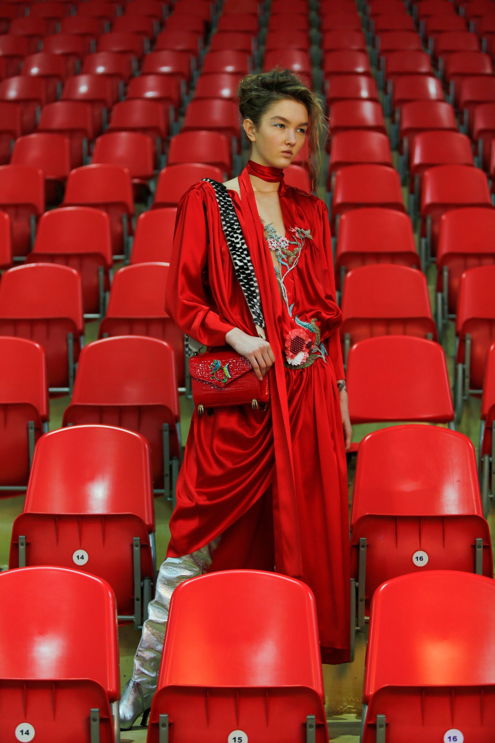 red silk relaxed dress