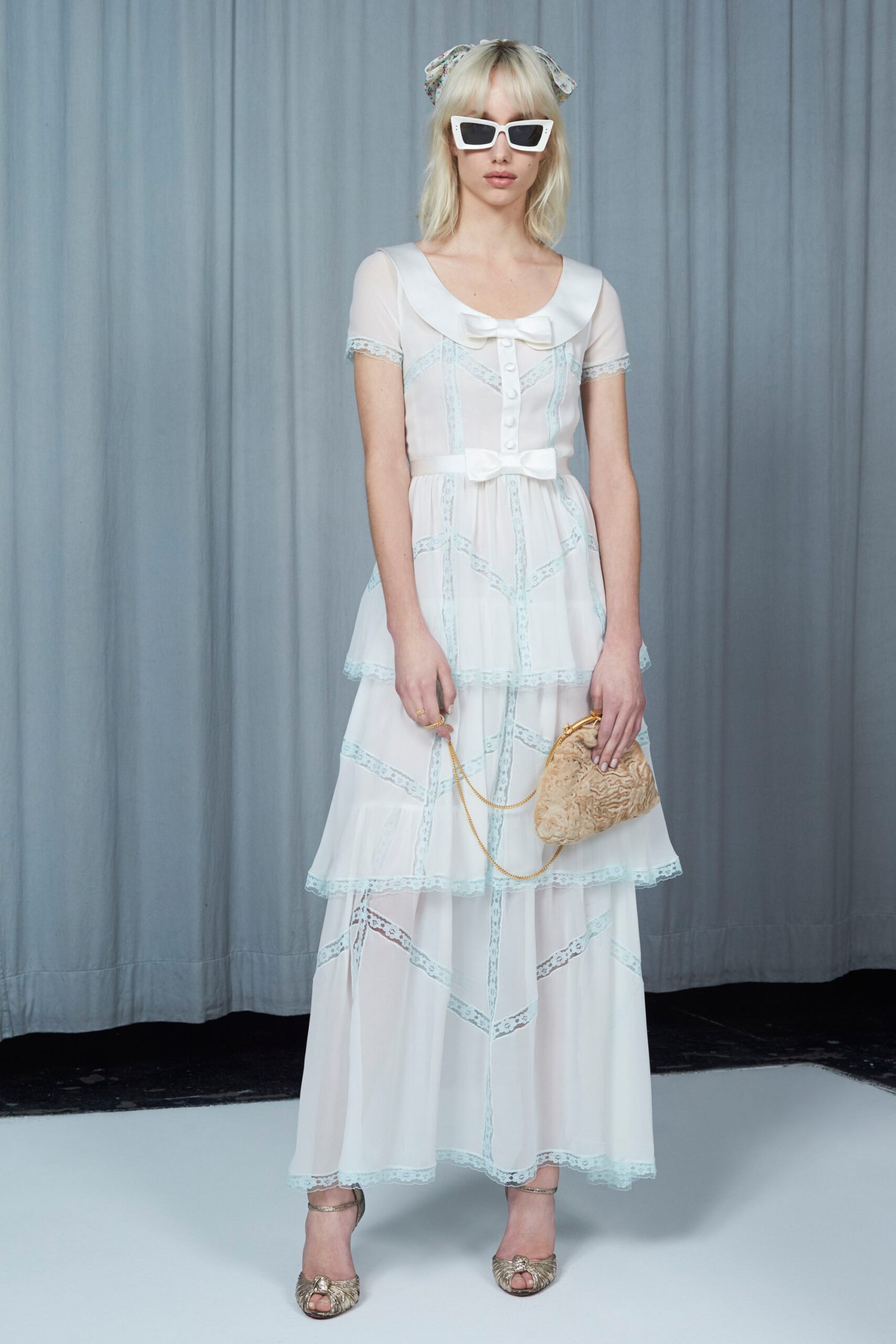 white chiffon tiered maxi dress