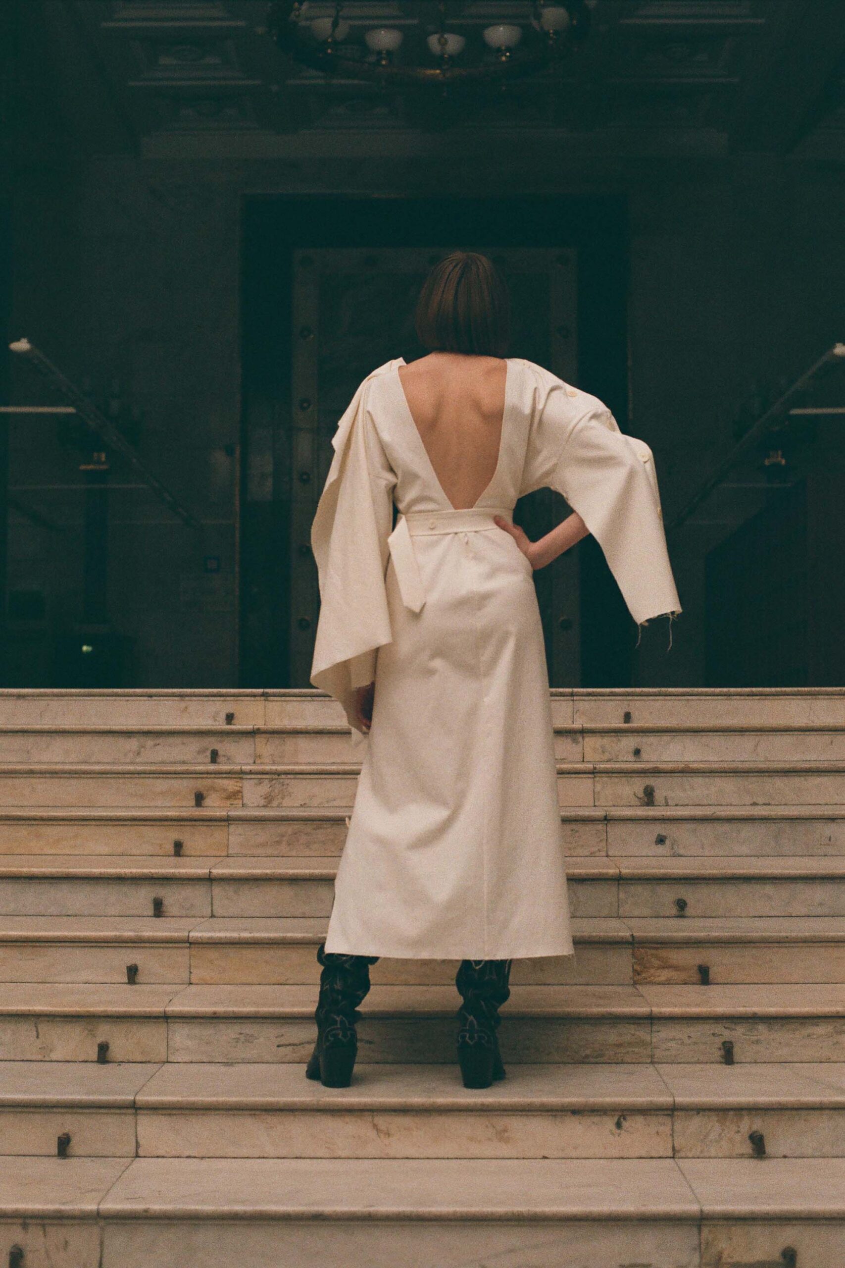 white relaxed backless dress