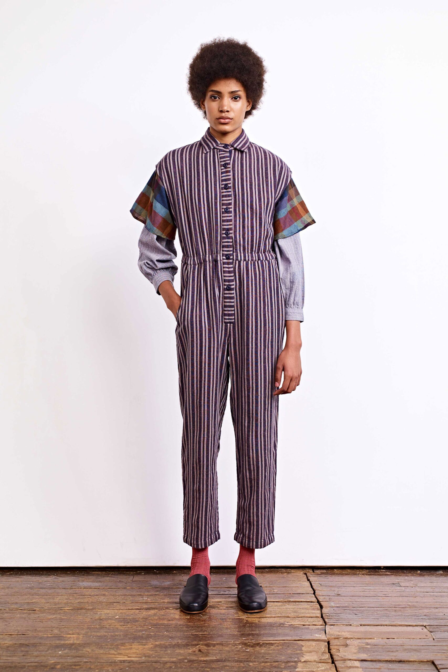 multi-colored striped jumpsuit