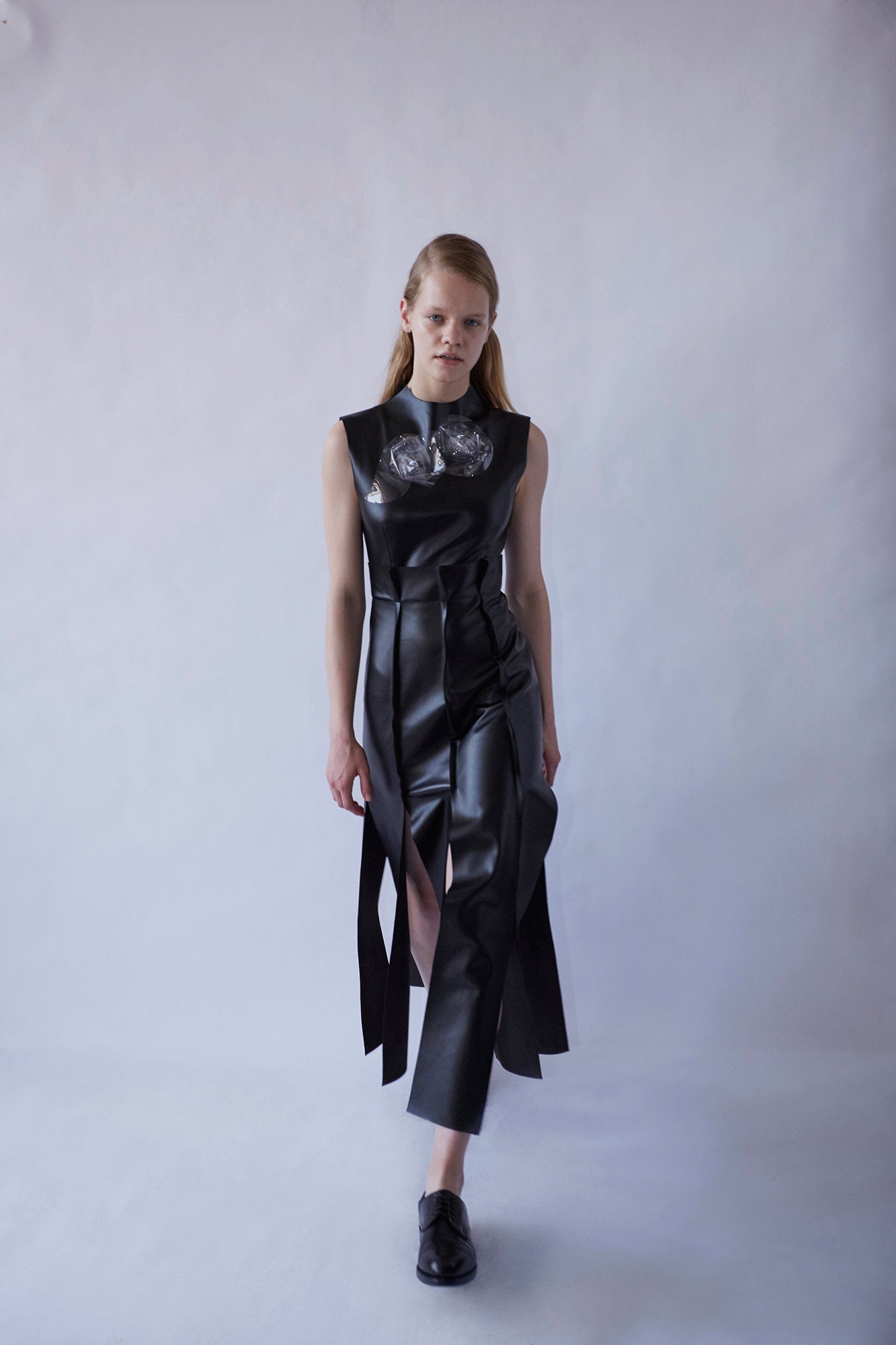 black leather fitted dress