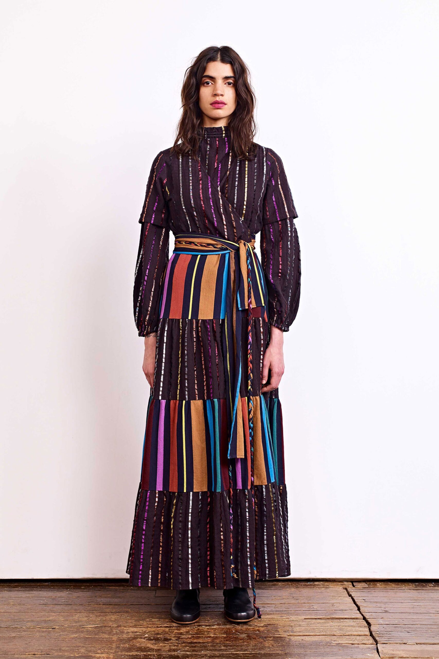black and colorful tiered maxi dress