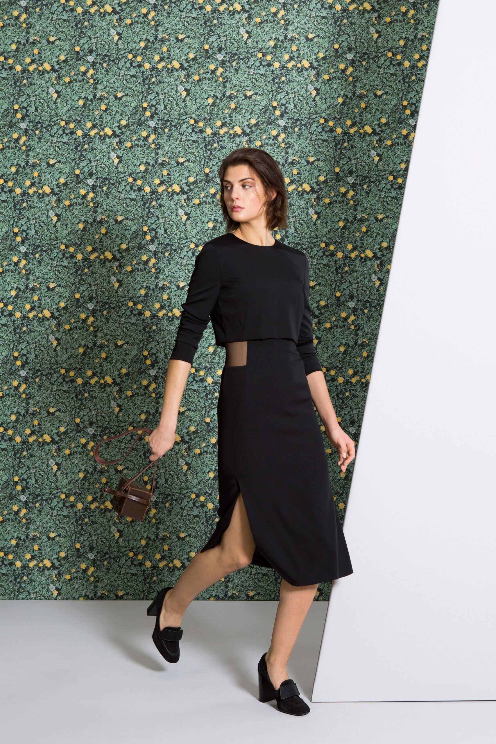 black fitted midi dress