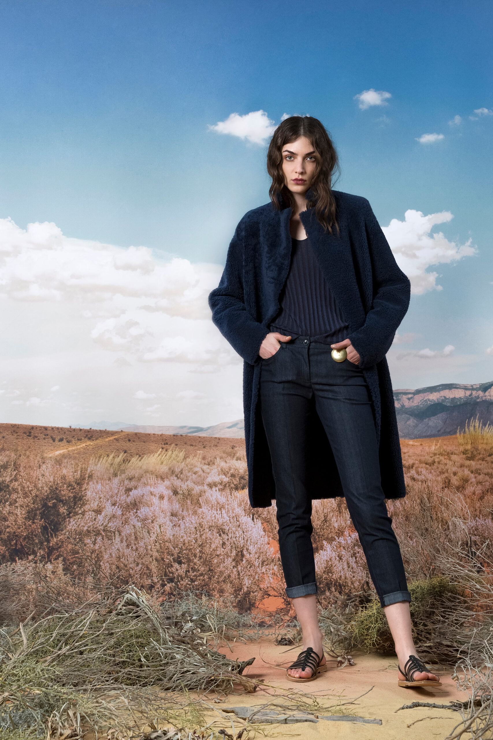 blue oversized faux-fur coat