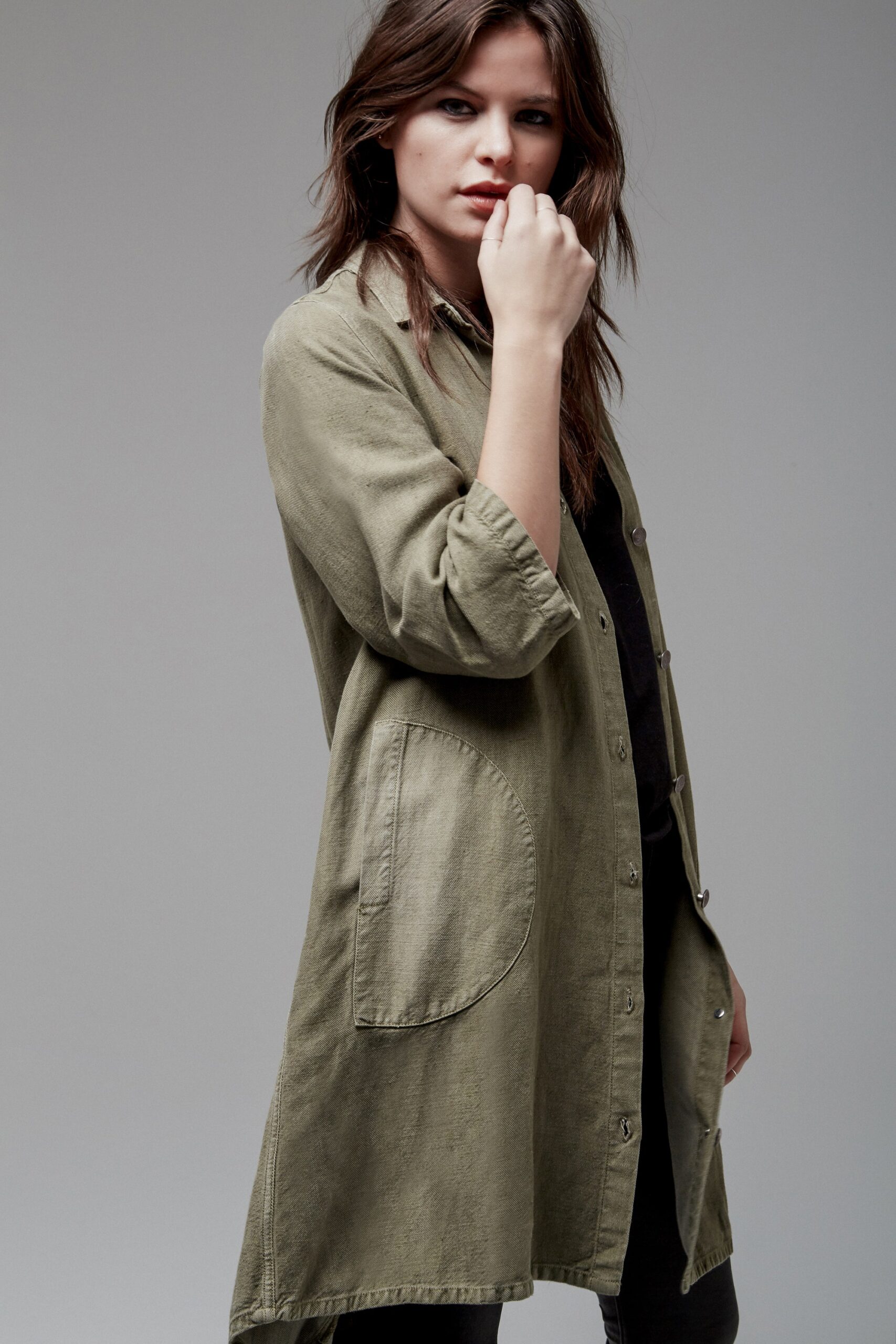 relaxed green cotton coat