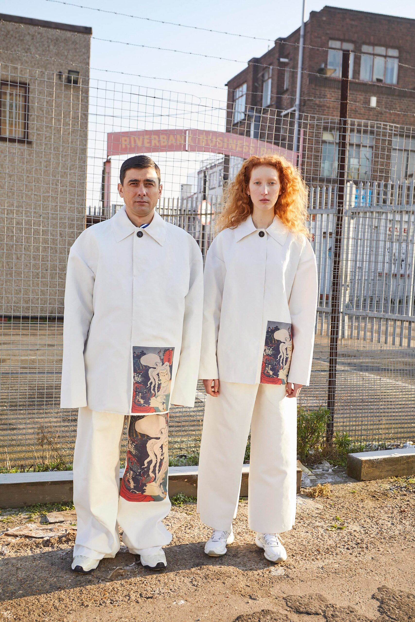 white relaxed cotton jacket and pants