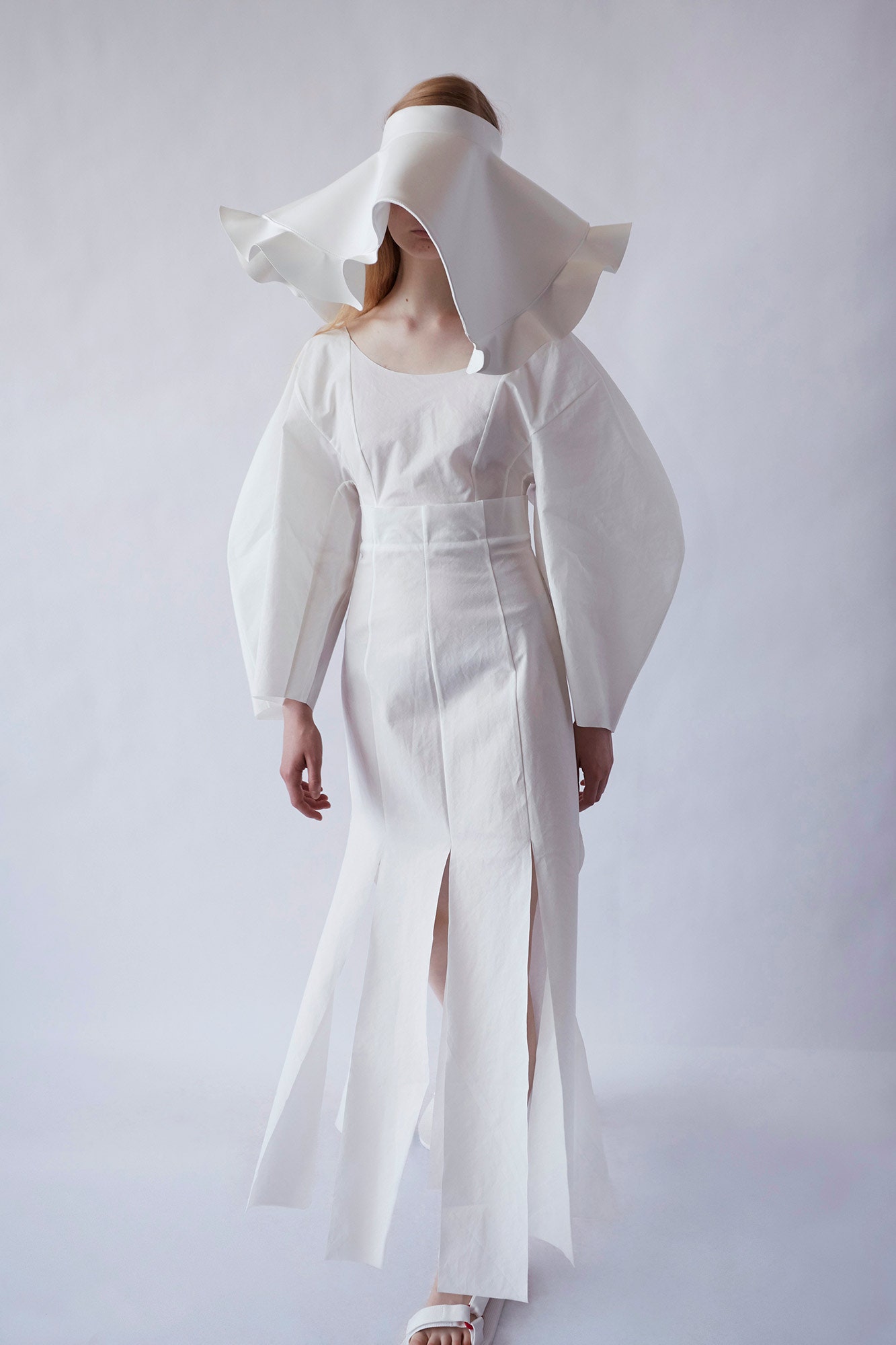 white cotton structured draped hat