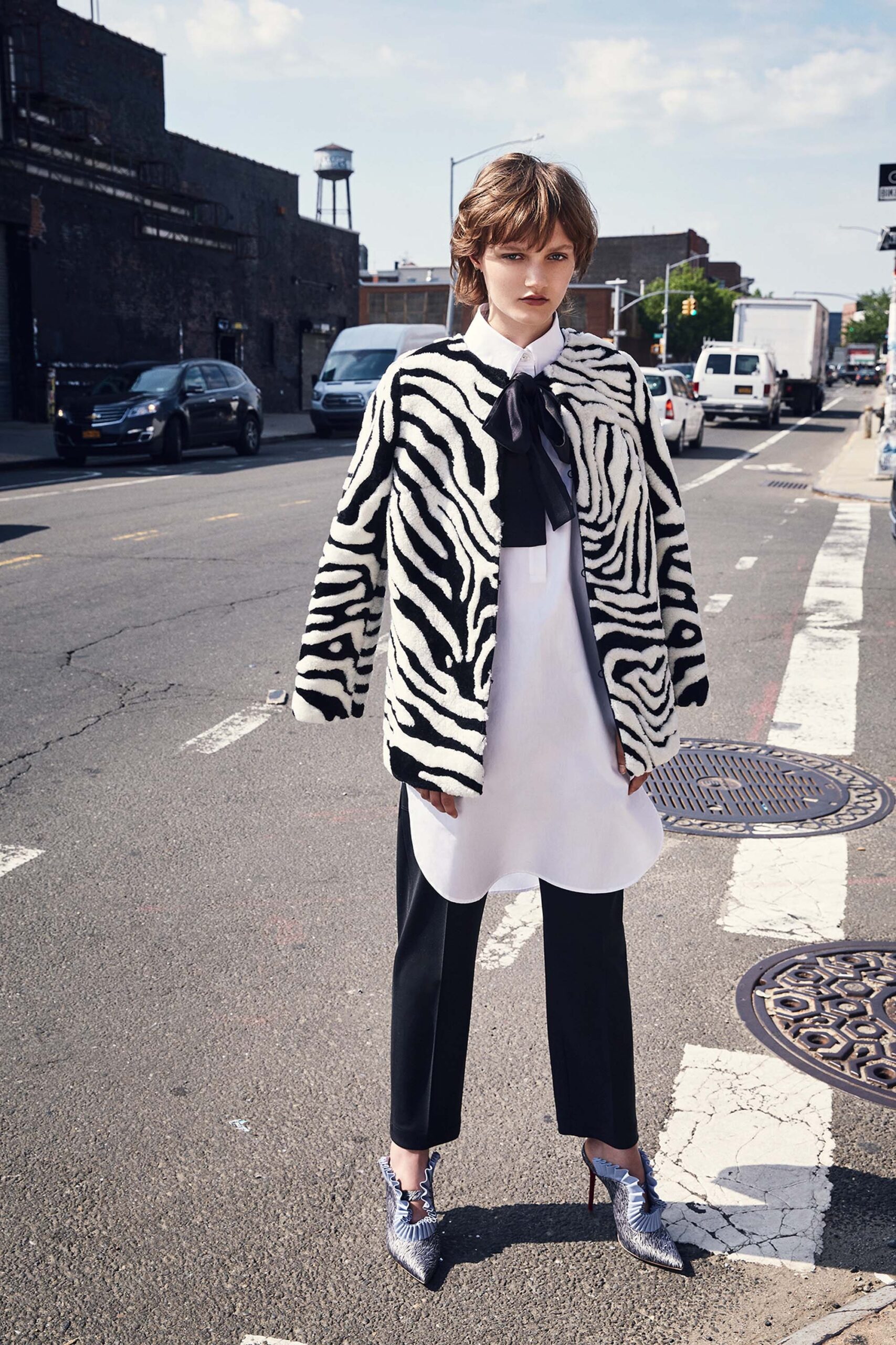 black and white animal-print coat